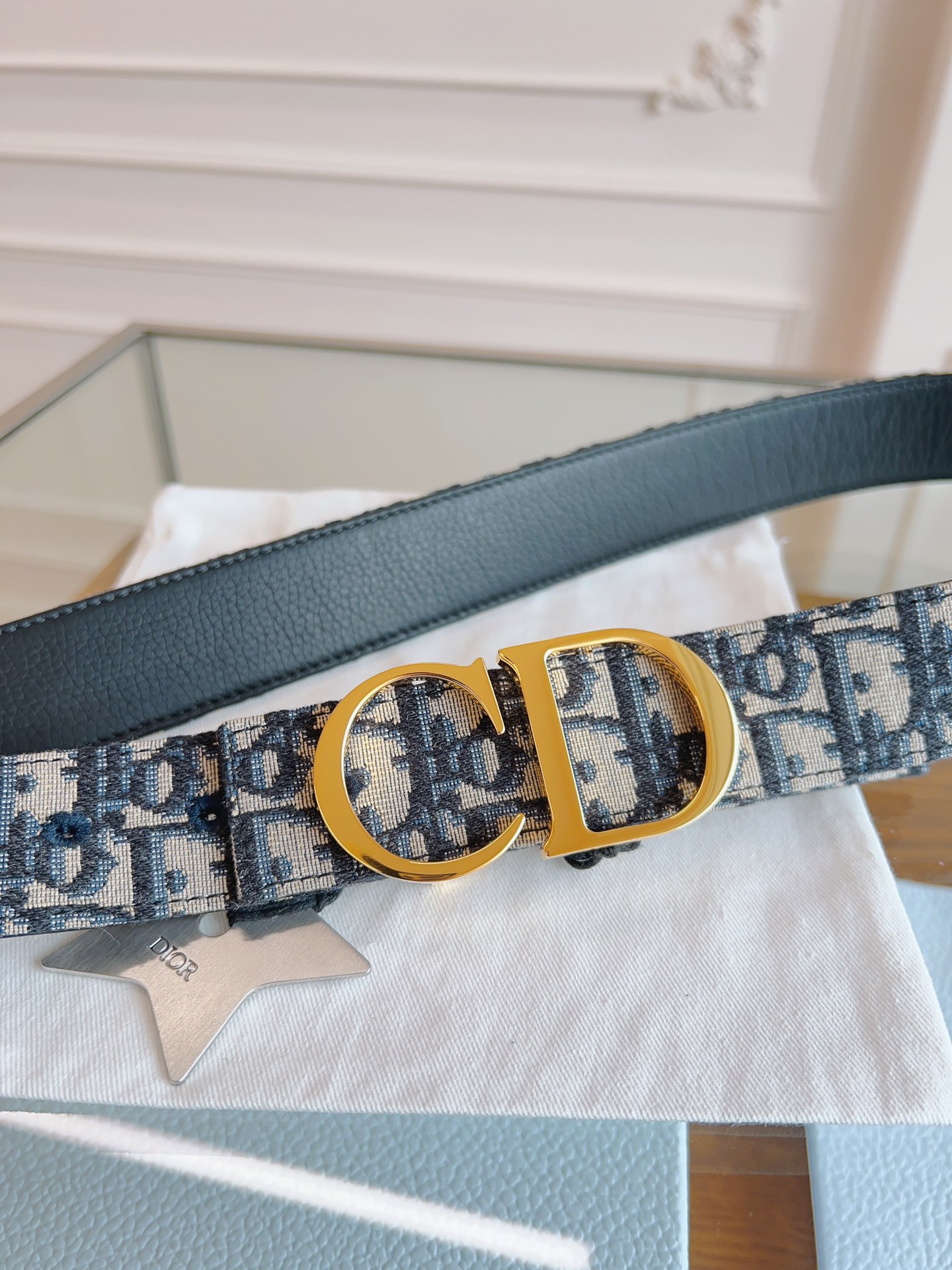 DIOR Oblique Canvas and Black Leather Belt with CD Buckle, 3.5 cm 7 i1714405634 8458 2