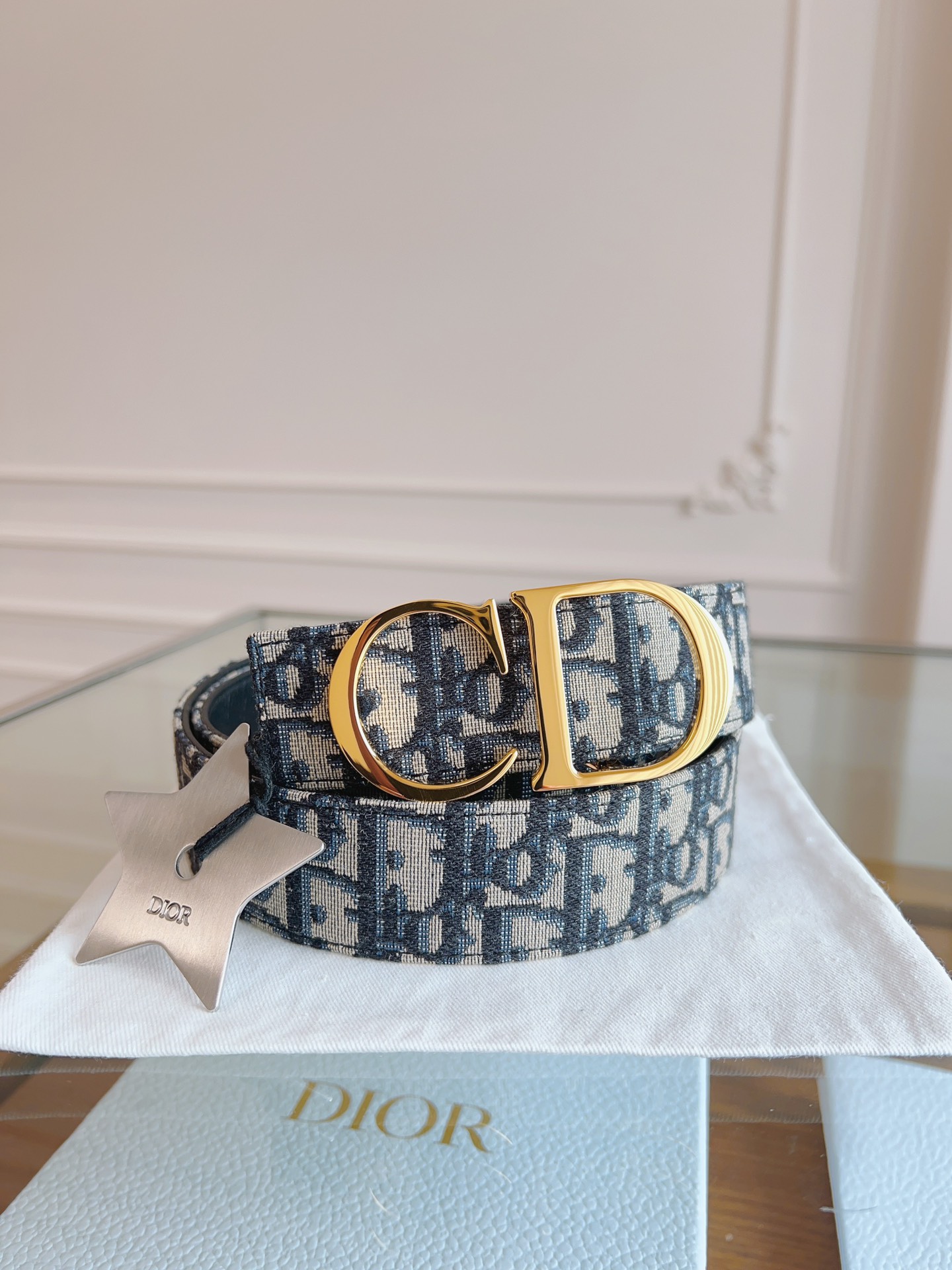 DIOR Oblique Canvas and Black Leather Belt with CD Buckle, 3.5 cm 2 i1714405634 992 1
