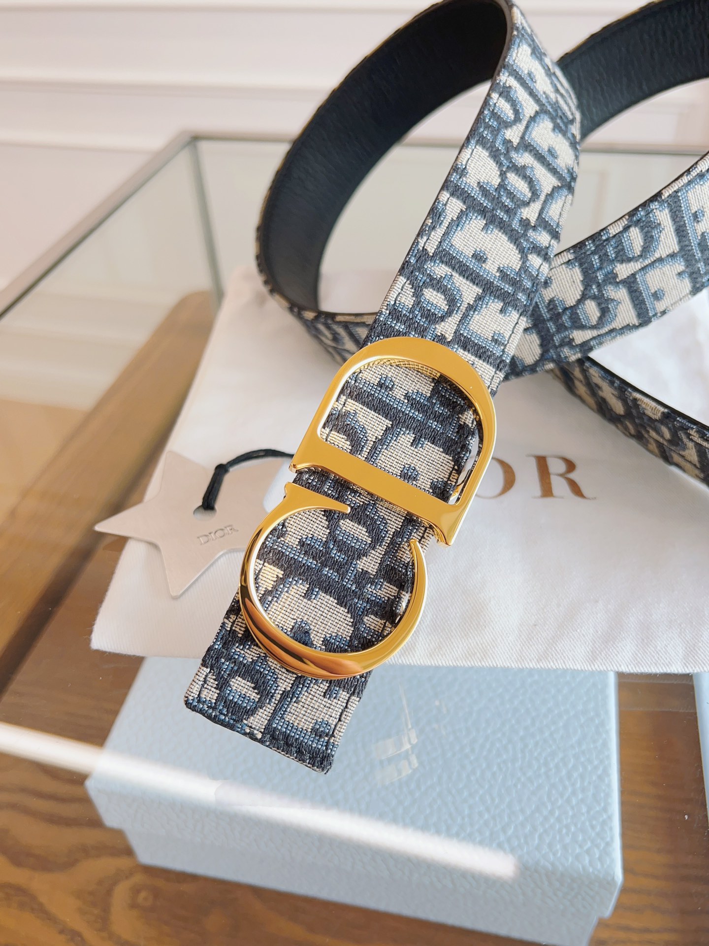 DIOR Oblique Canvas and Black Leather Belt with CD Buckle, 3.5 cm 4 i1714405635 6879 6
