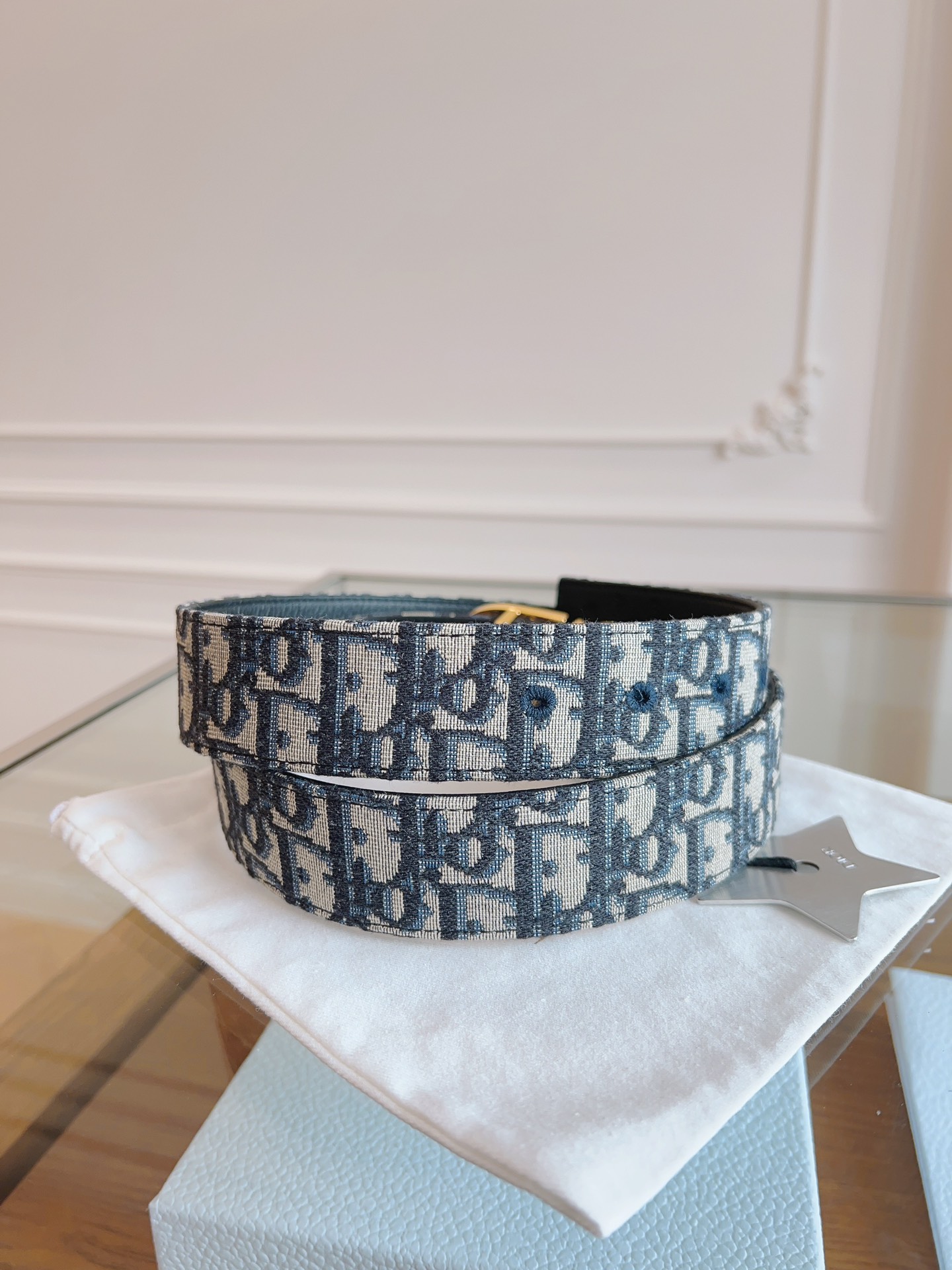 DIOR Oblique Canvas and Black Leather Belt with CD Buckle, 3.5 cm 9 i1714405635 763 8
