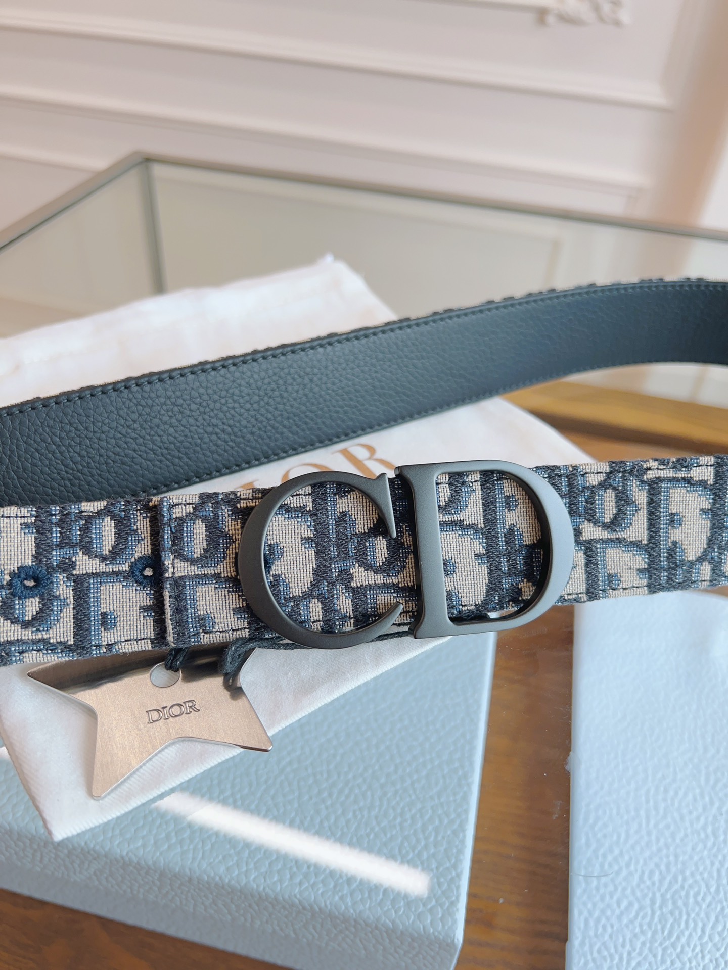 Dior Oblique Canvas and Black Leather Belt, 3.5 cm Width, Silver Star 7 i1714405669 4965 0