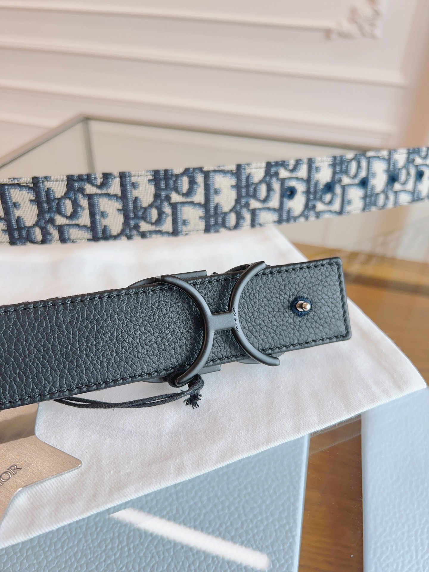 Dior Oblique Canvas and Black Leather Belt, 3.5 cm Width, Silver Star 5 i1714405669 5508 1