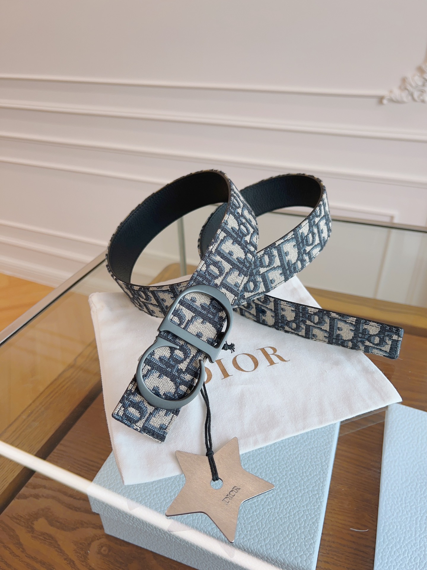 Dior Oblique Canvas and Black Leather Belt, 3.5 cm Width, Silver Star 3 i1714405670 1319 5