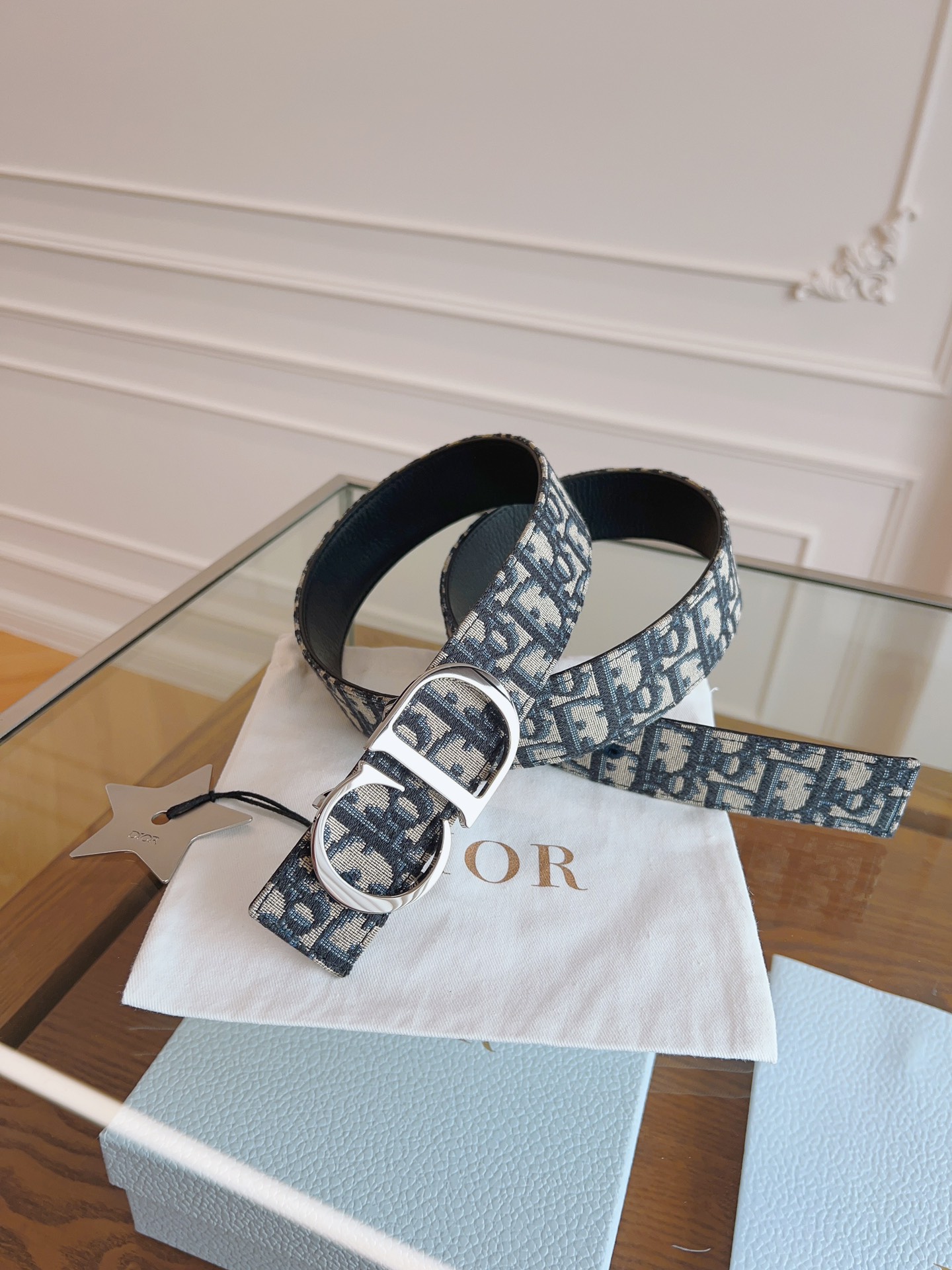 Dior Oblique Canvas Belt, 3.5cm - Blue Fabric and Black Leather 2 i1714405700 1664 5
