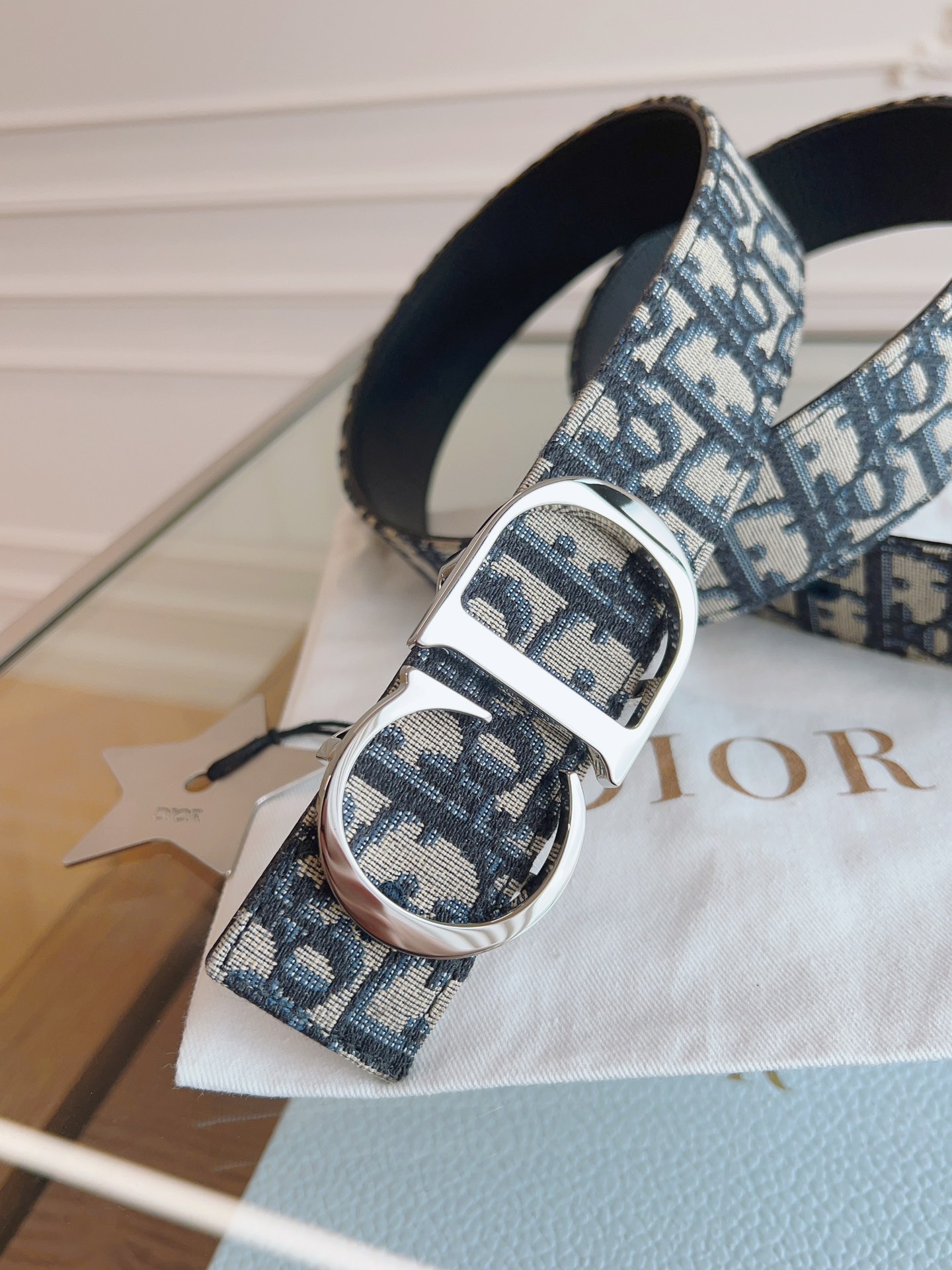 Dior Oblique Canvas Belt, 3.5cm - Blue Fabric and Black Leather 3 i1714405700 1750 3