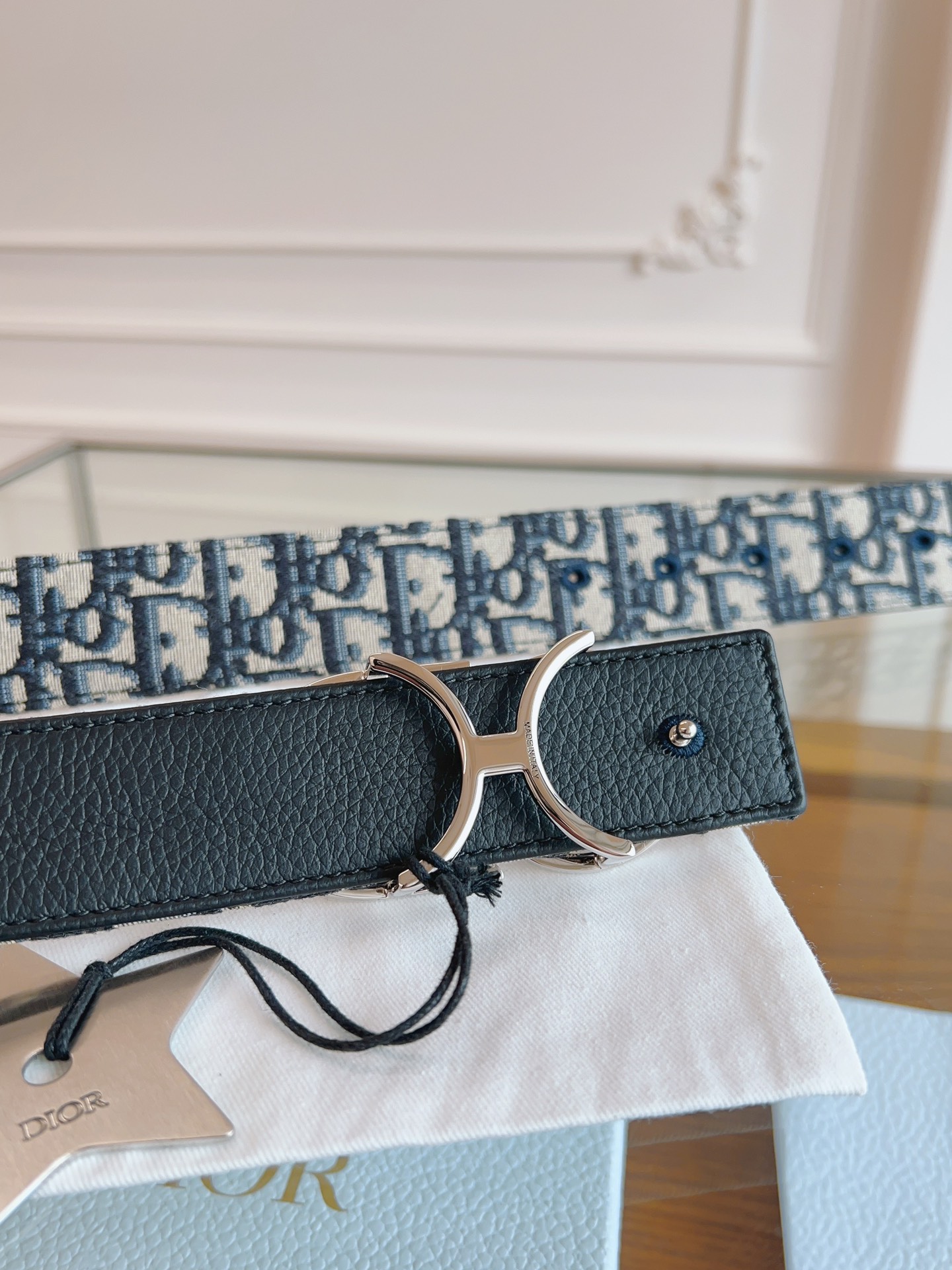 Dior Oblique Canvas Belt, 3.5cm - Blue Fabric and Black Leather 4 i1714405700 2812 2