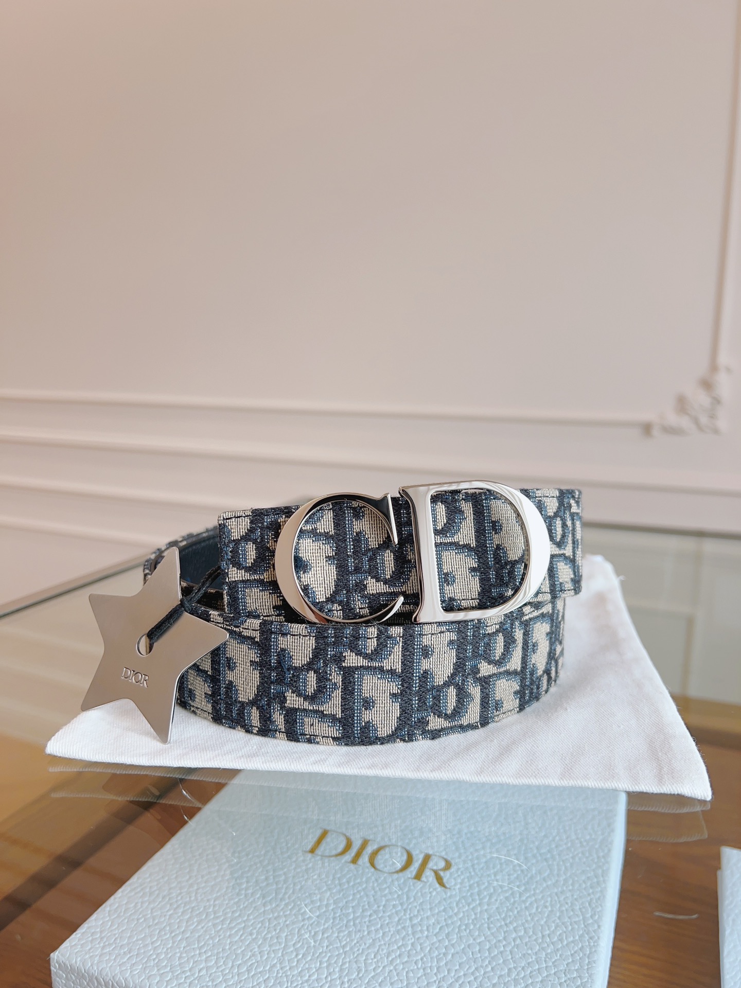 Dior Oblique Canvas Belt, 3.5cm - Blue Fabric and Black Leather 1 i1714405700 8479 6