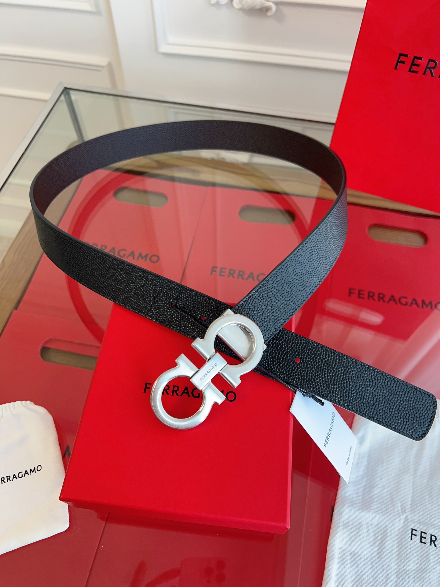 Fashion Belt with Double-Headed Cow Skin and NFC Chip Security, 3.5 cm Width - 图片 5