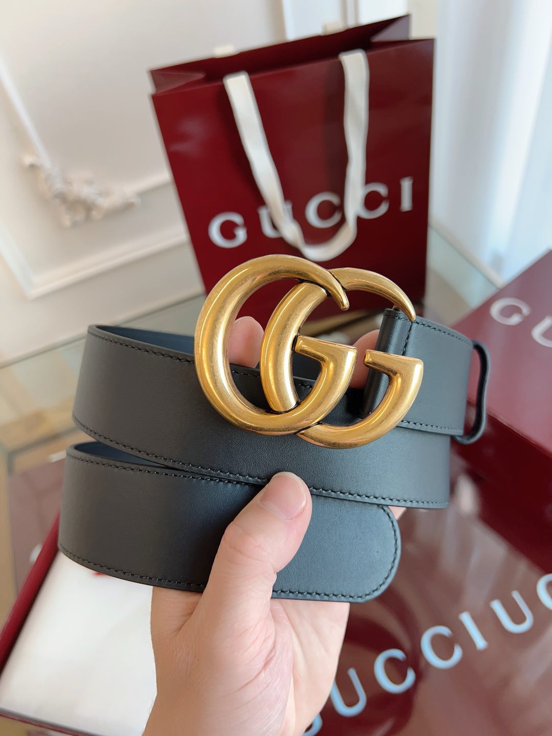 🉐️ Gucci古驰🇫🇷法国原厂皮料，黑色牛皮 原版开模镀金扣，品质毋庸置疑 没有更好 只有最好 尺寸4
