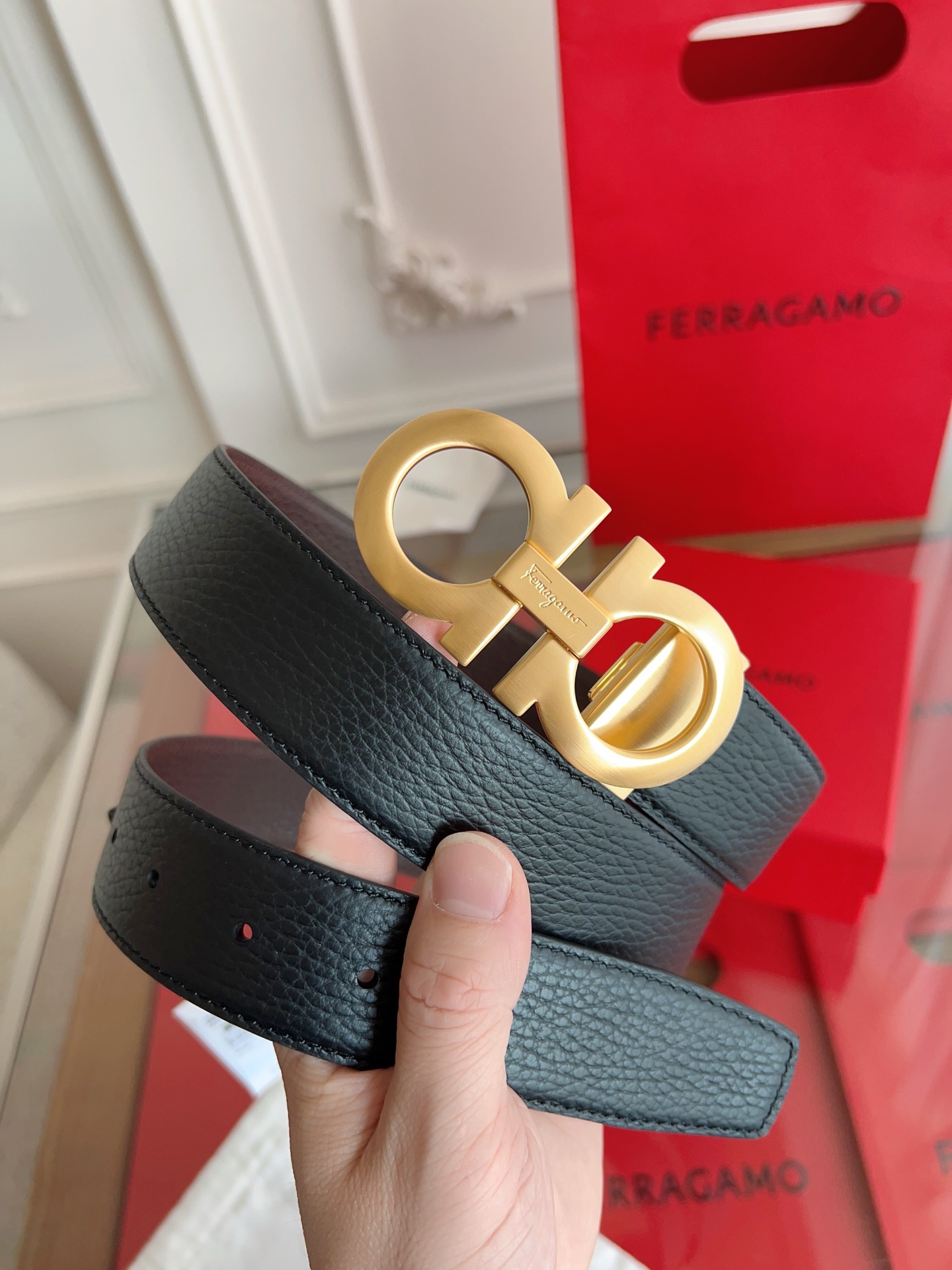 Fashion Belt with NFC Chip Security and Self-Cut Length, Double-Headed Cow Skin, 3.5 cm