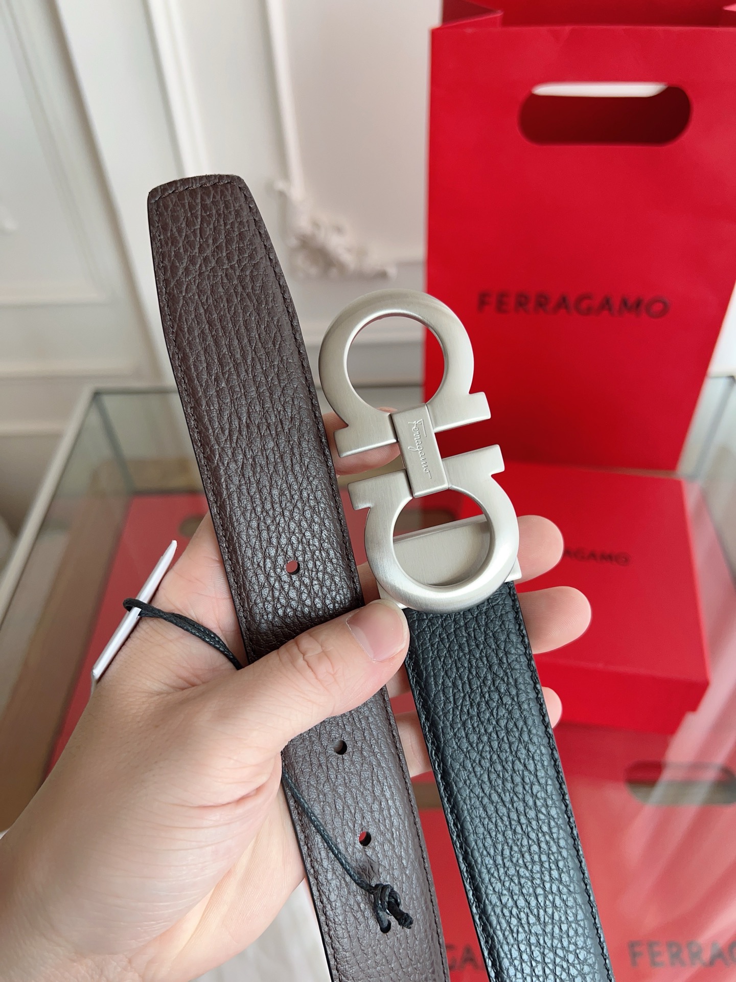 Fashion Belt with Double-Headed Cow Skin and NFC Chip Security, 3.5 cm Width - 图片 5