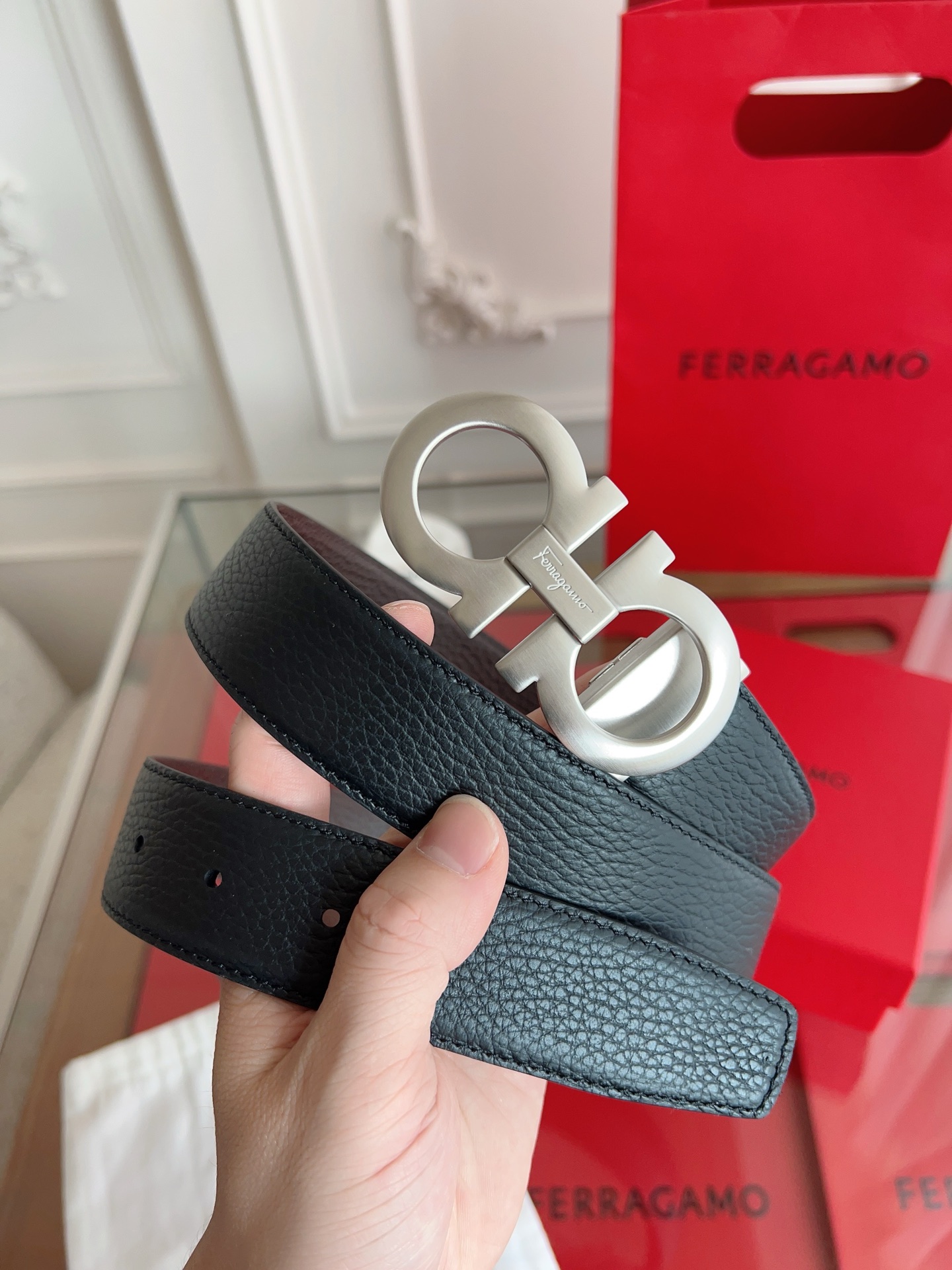 Fashion Belt with Double-Headed Cow Skin and NFC Chip Security, 3.5 cm Width