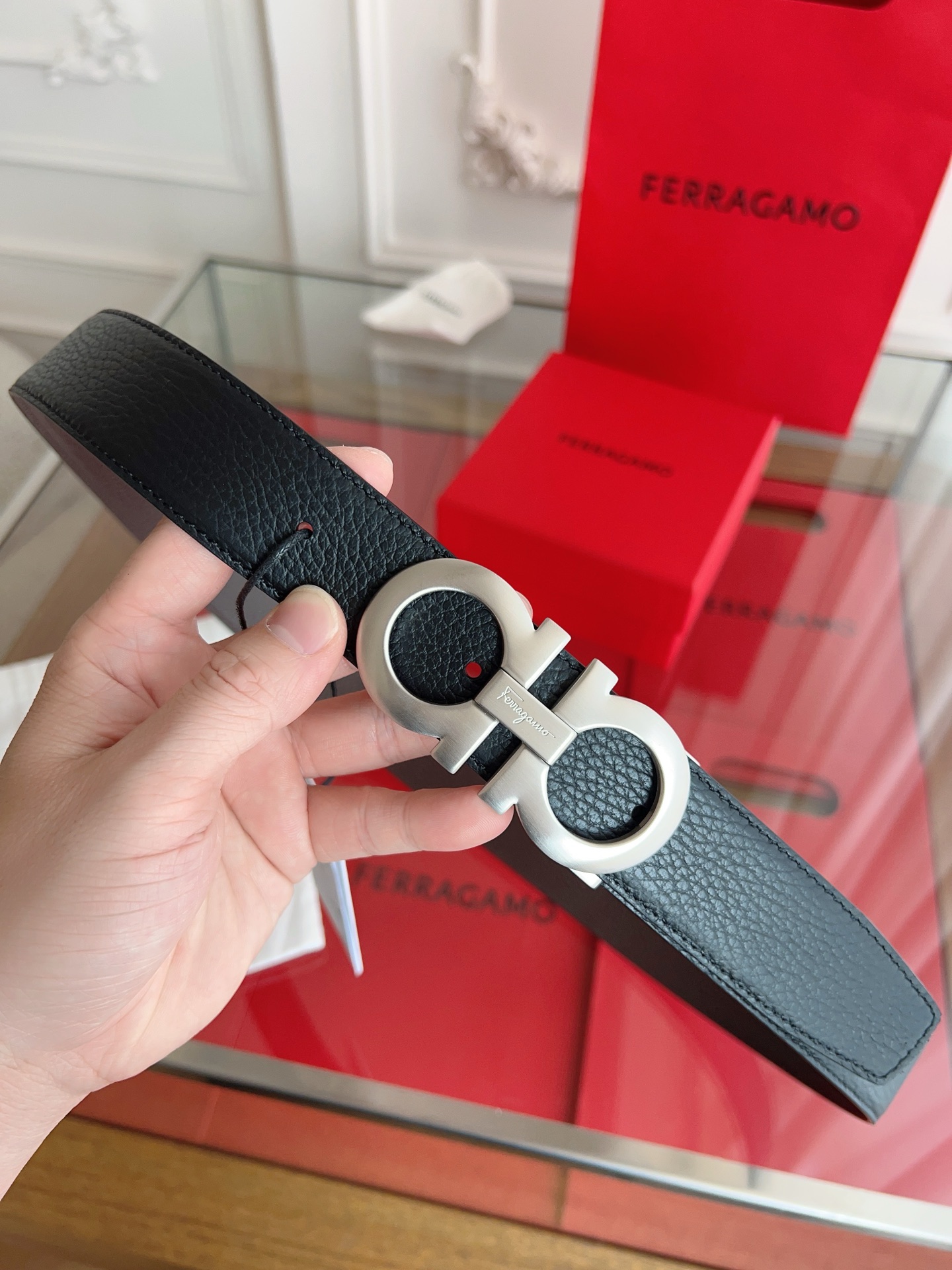 Fashion Belt with Double-Headed Cow Skin and NFC Chip Security, 3.5 cm Width - 图片 3