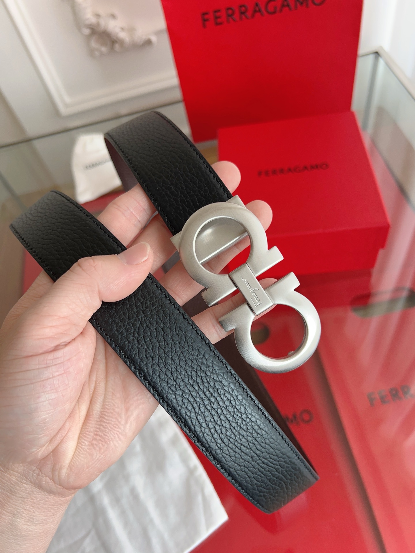 Fashion Belt with Double-Headed Cow Skin and NFC Chip Security, 3.5 cm Width - 图片 8