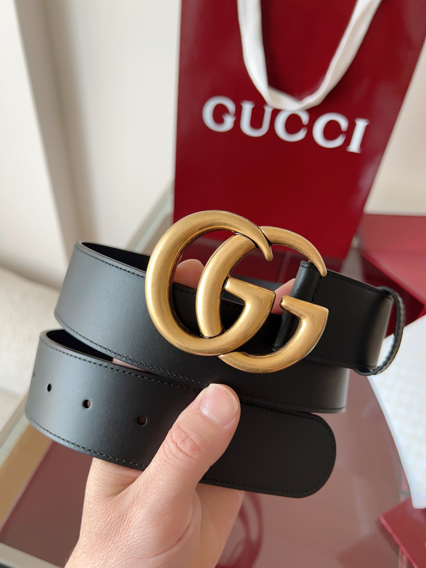 Gucci古驰法国原厂黑色全皮手袋