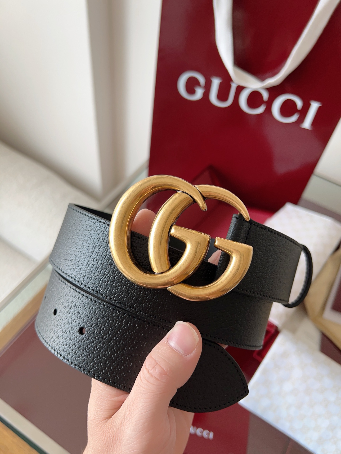 Gucci古驰法国原厂黑色全皮手袋