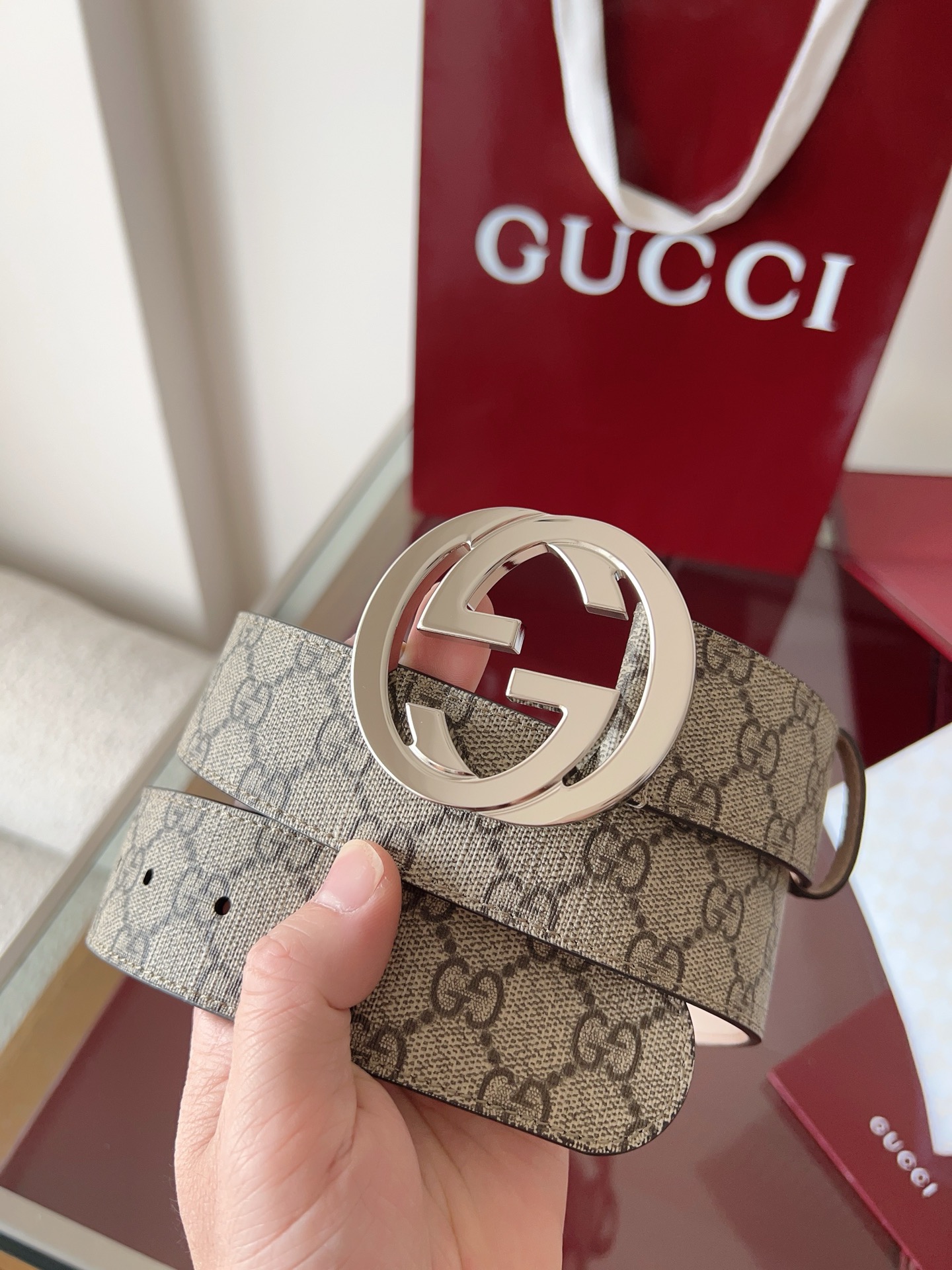 Gucci古驰法国原厂皮料杏防手袋