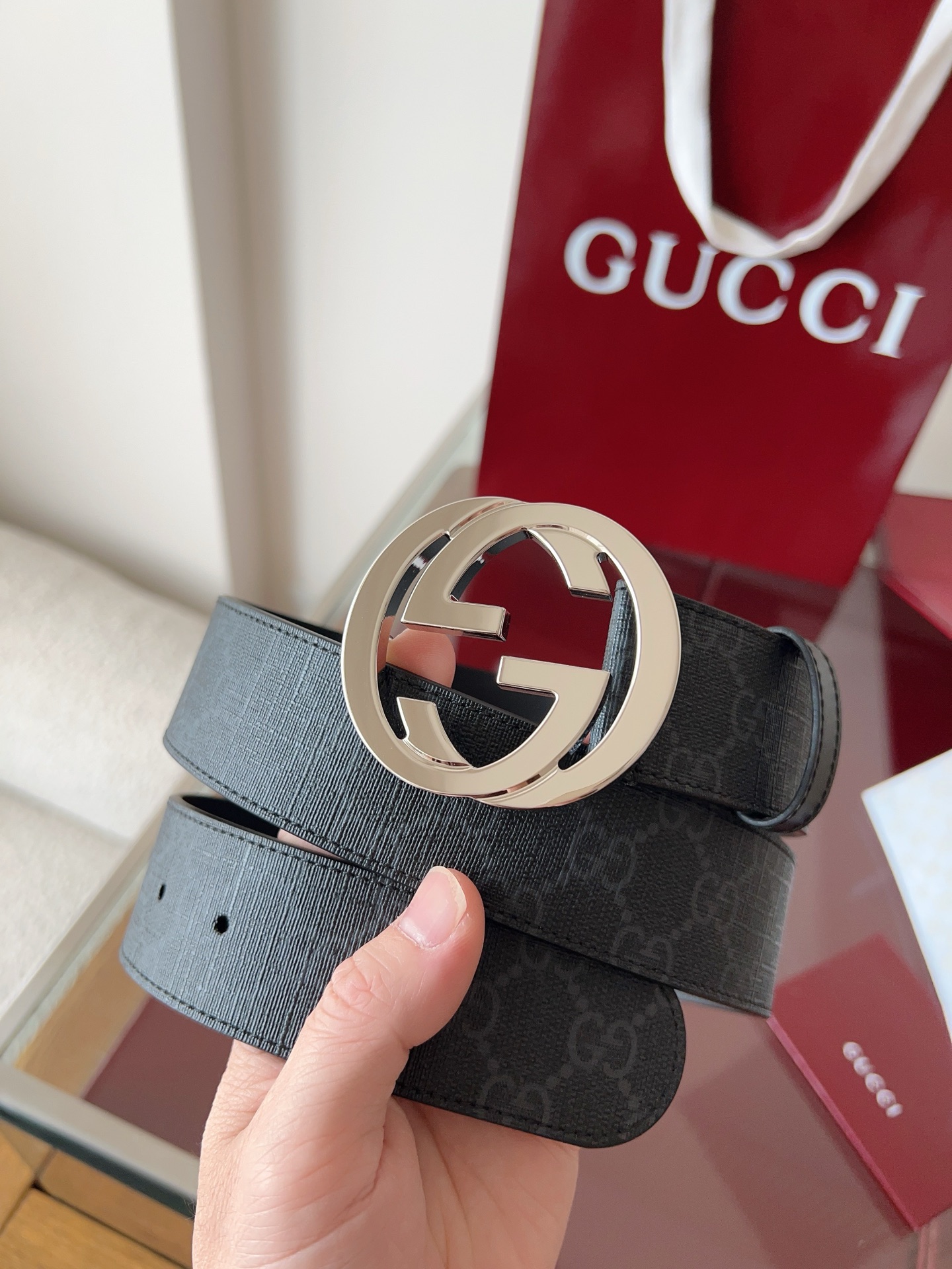 Gucci古驰法国原厂皮料黑防手袋