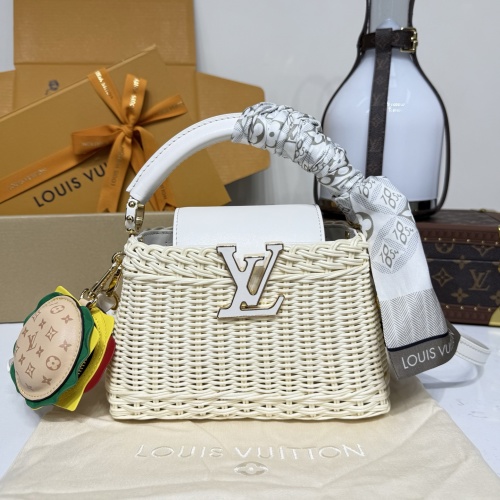 Louis Vuitton Capucines Mini White Wicker Bag with LV Signature Clasp 1 Louis Vuitton Capucines Mini White Wicker Bag with LV Signature Clasp
