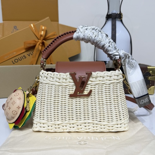 Louis Vuitton Capucines Mini Handbag: Wicker Design, Brown Leather Accents 1 Louis Vuitton Capucines Mini Handbag: Wicker Design, Brown Leather Accents