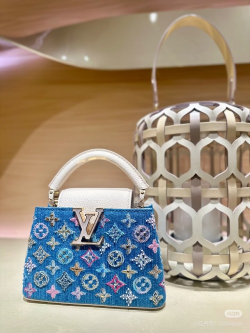 Louis Vuitton Capucines Denim Mini Top Handle Bag with Pearl Hardware 1 Louis Vuitton Capucines Denim Mini Top Handle Bag with Pearl Hardware