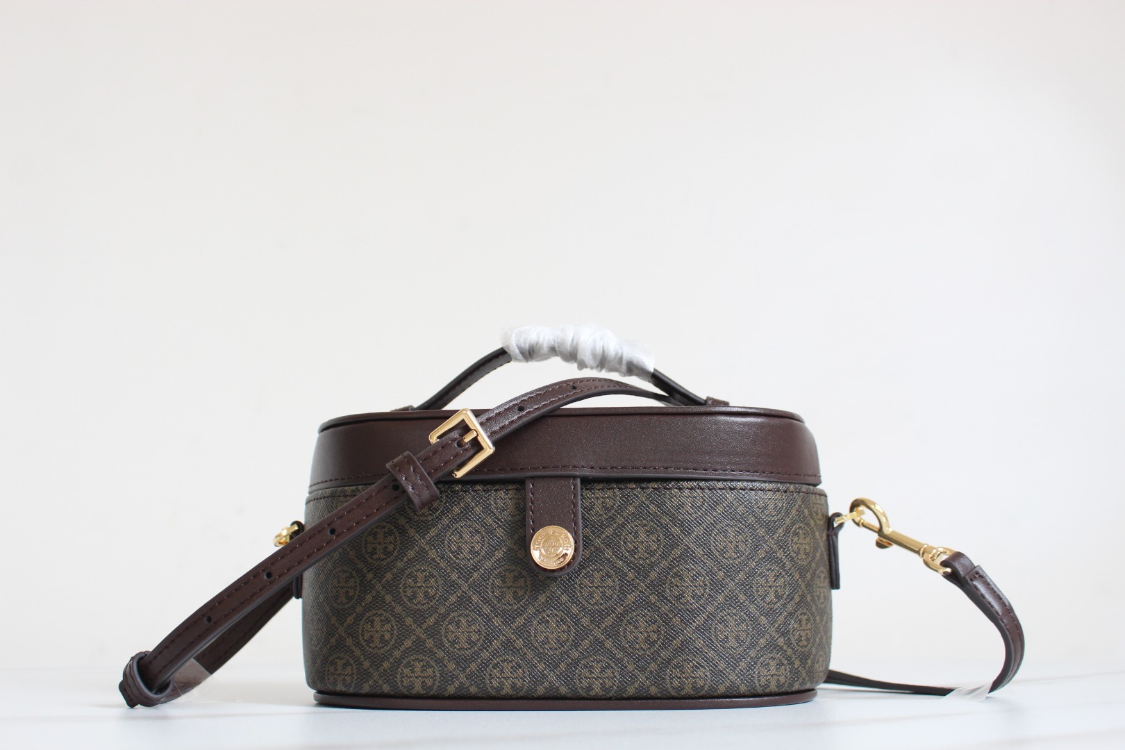 Tory Burch ～ToryBurch新款帆布印刷餐盒包 Tmonogram迷你化妆盒子包 配有可拆卸调节长肩带