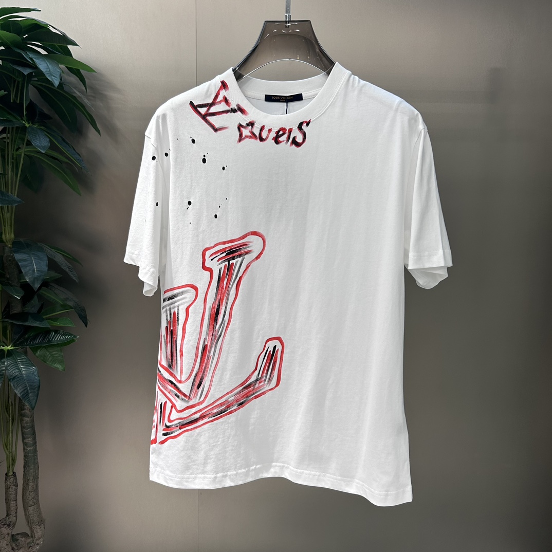 Louis Vuitton Clothing T-Shirt Black White Short Sleeve