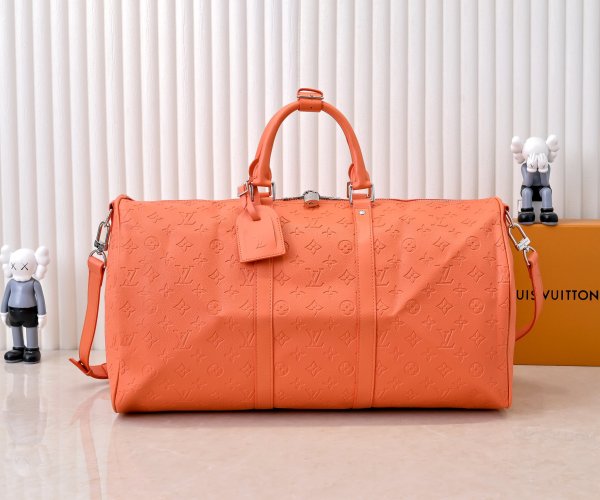 Louis Vuitton Keepall Bandoulière 50 Monogram Shadow Oranje Reis Tas 1 Louis Vuitton Keepall Bandoulière 50 Monogram Shadow Oranje Reis Tas