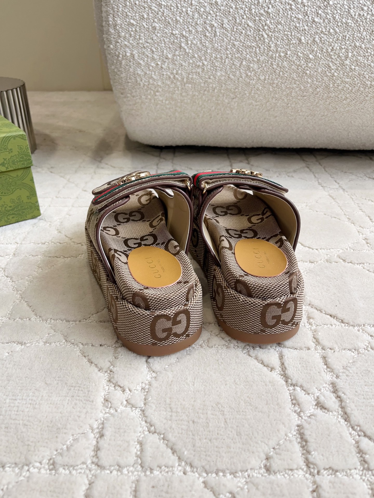 Gucci GG Canvas Web Stripe Platform Slide Sandals
