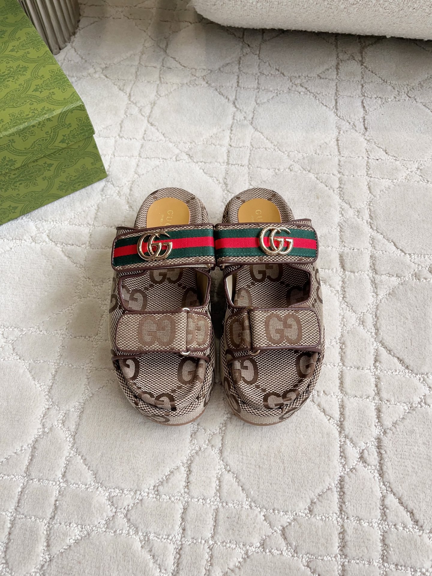 Gucci GG Canvas Web Stripe Platform Slide Sandals