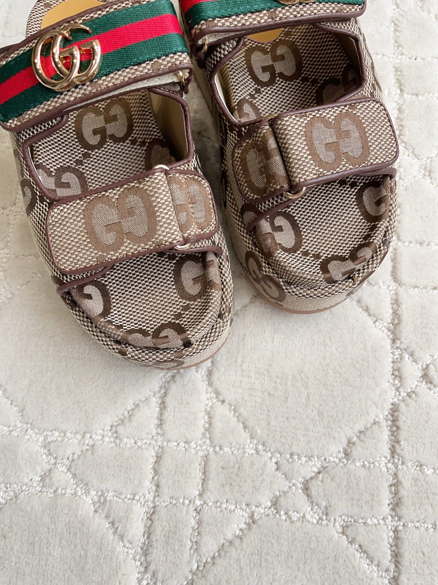 Gucci GG Canvas Web Stripe Platform Slide Sandals