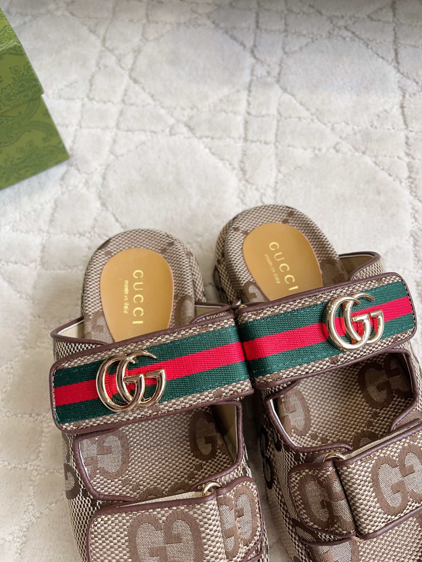 Gucci GG Canvas Web Stripe Platform Slide Sandals