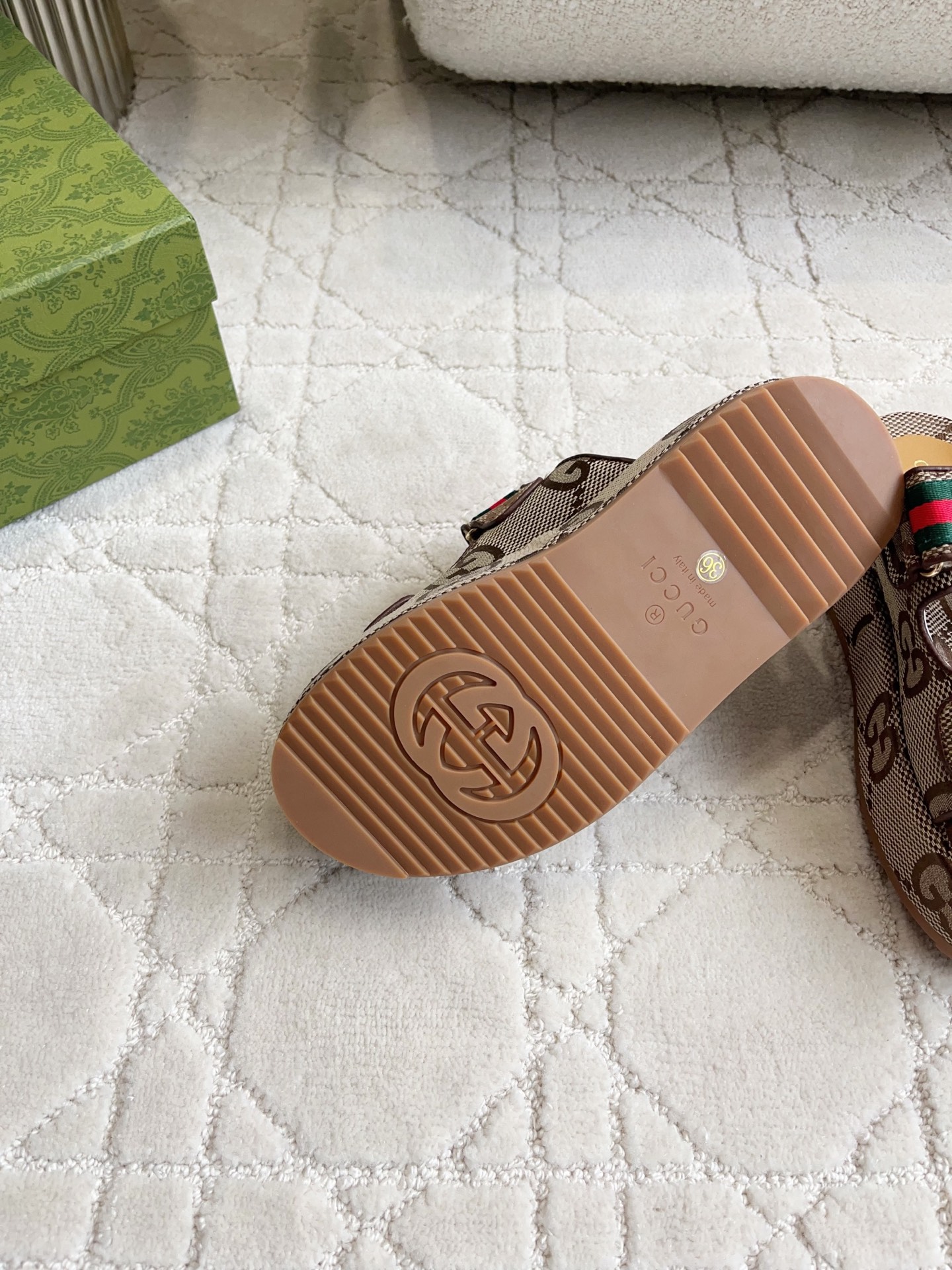 Gucci GG Canvas Web Stripe Platform Slide Sandals