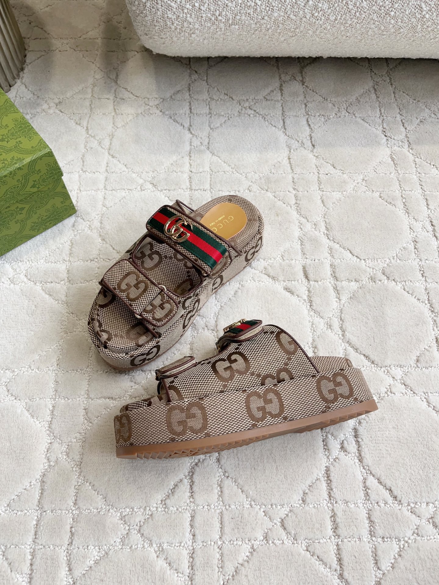 Gucci GG Canvas Web Stripe Platform Slide Sandals