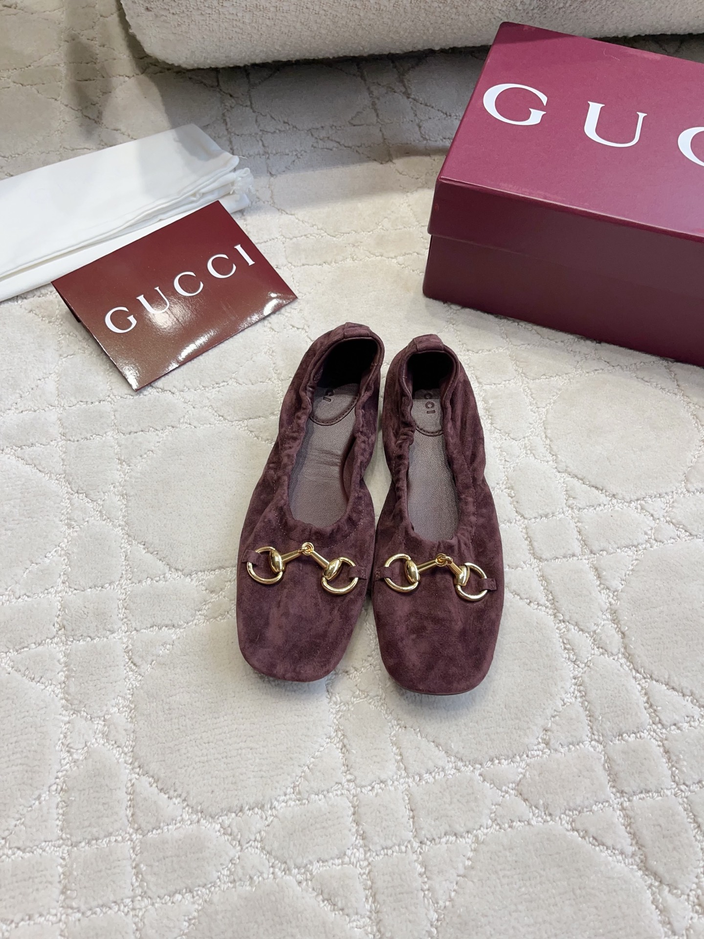 Gucci Horsebit Velvet Gathered Ballet Flats