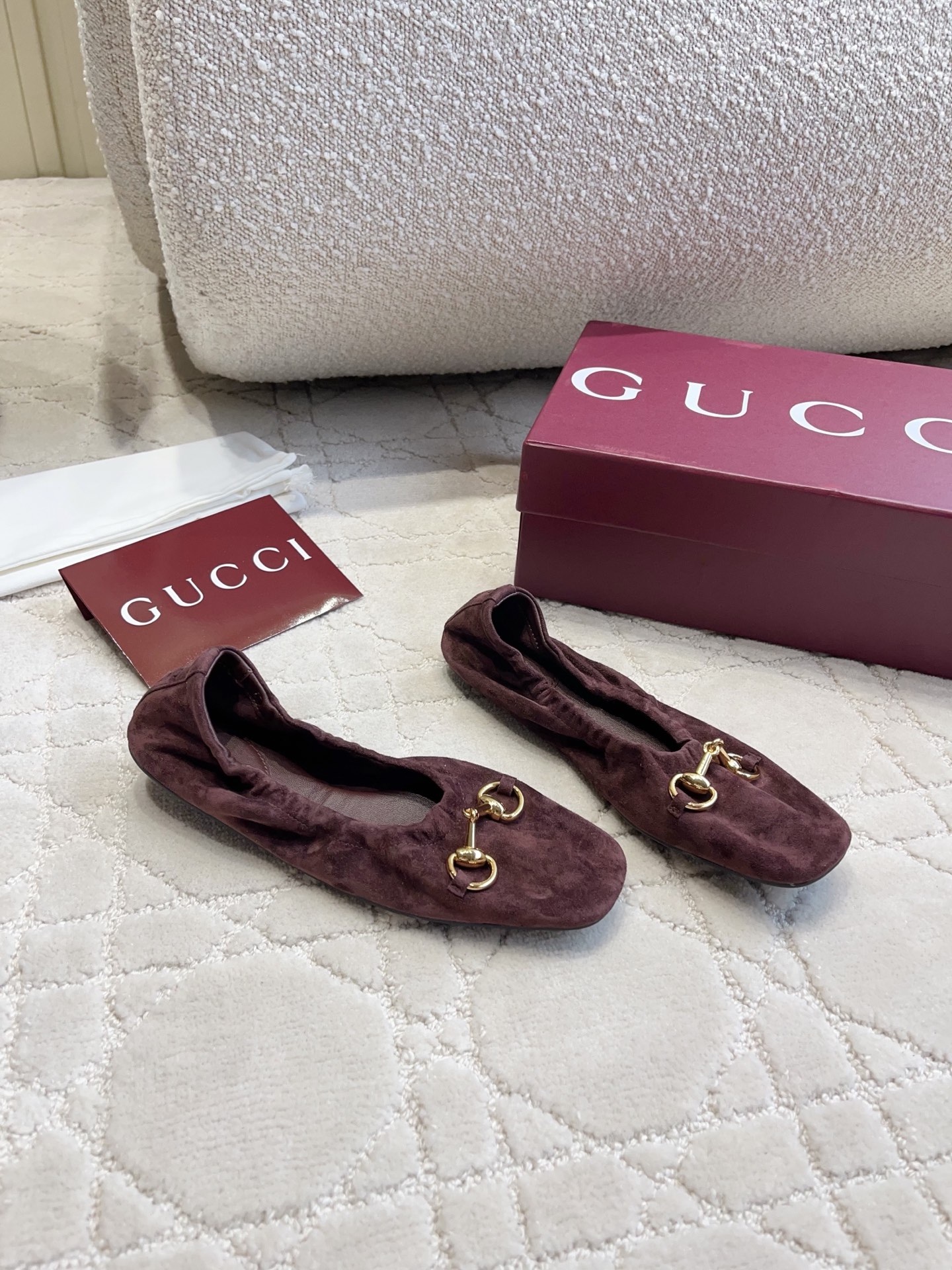 Gucci Horsebit Velvet Gathered Ballet Flats
