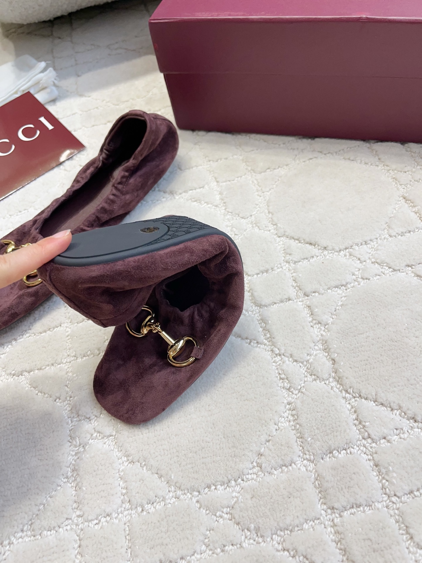 Gucci Horsebit Velvet Gathered Ballet Flats