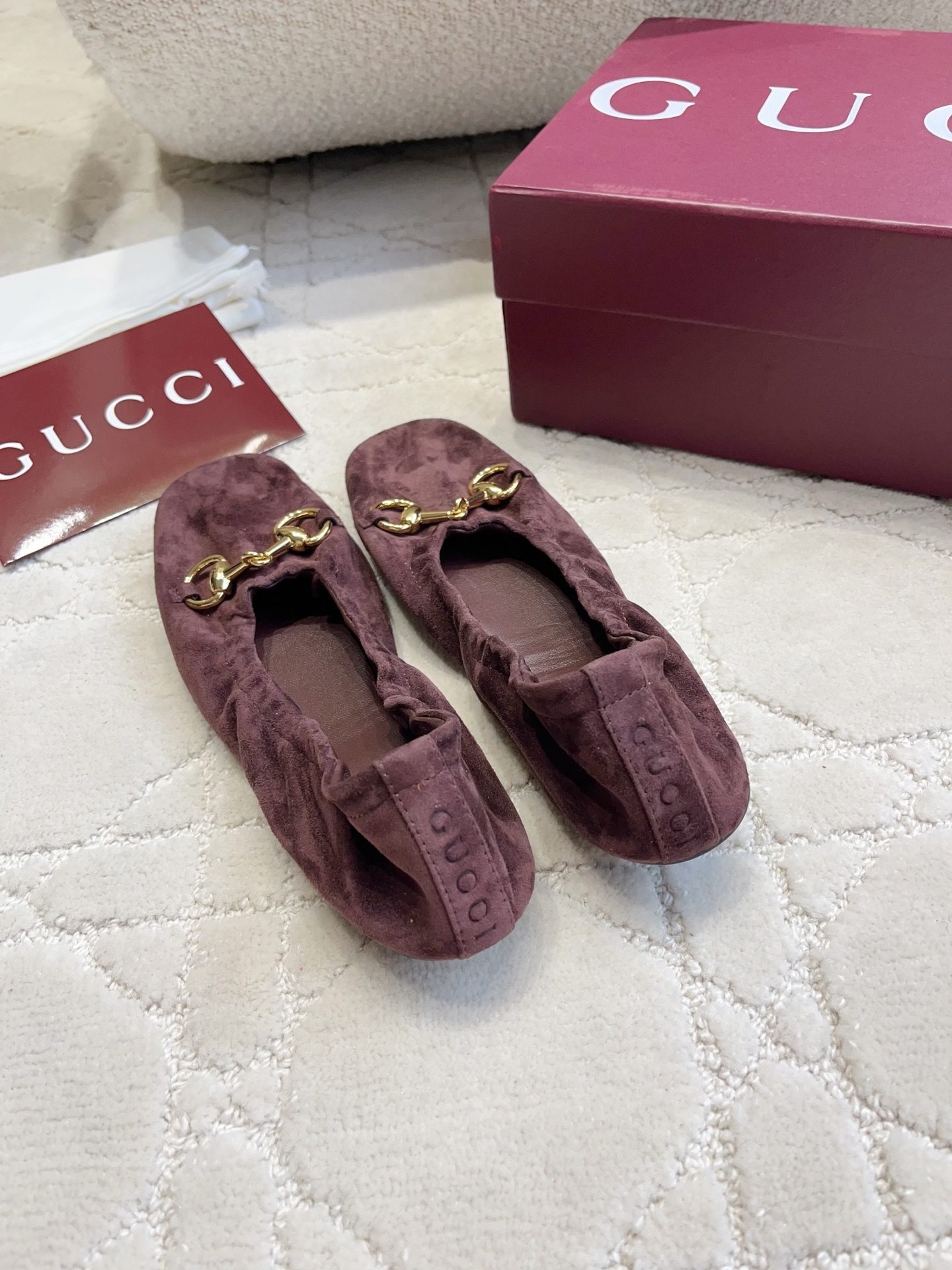 Gucci Horsebit Velvet Gathered Ballet Flats
