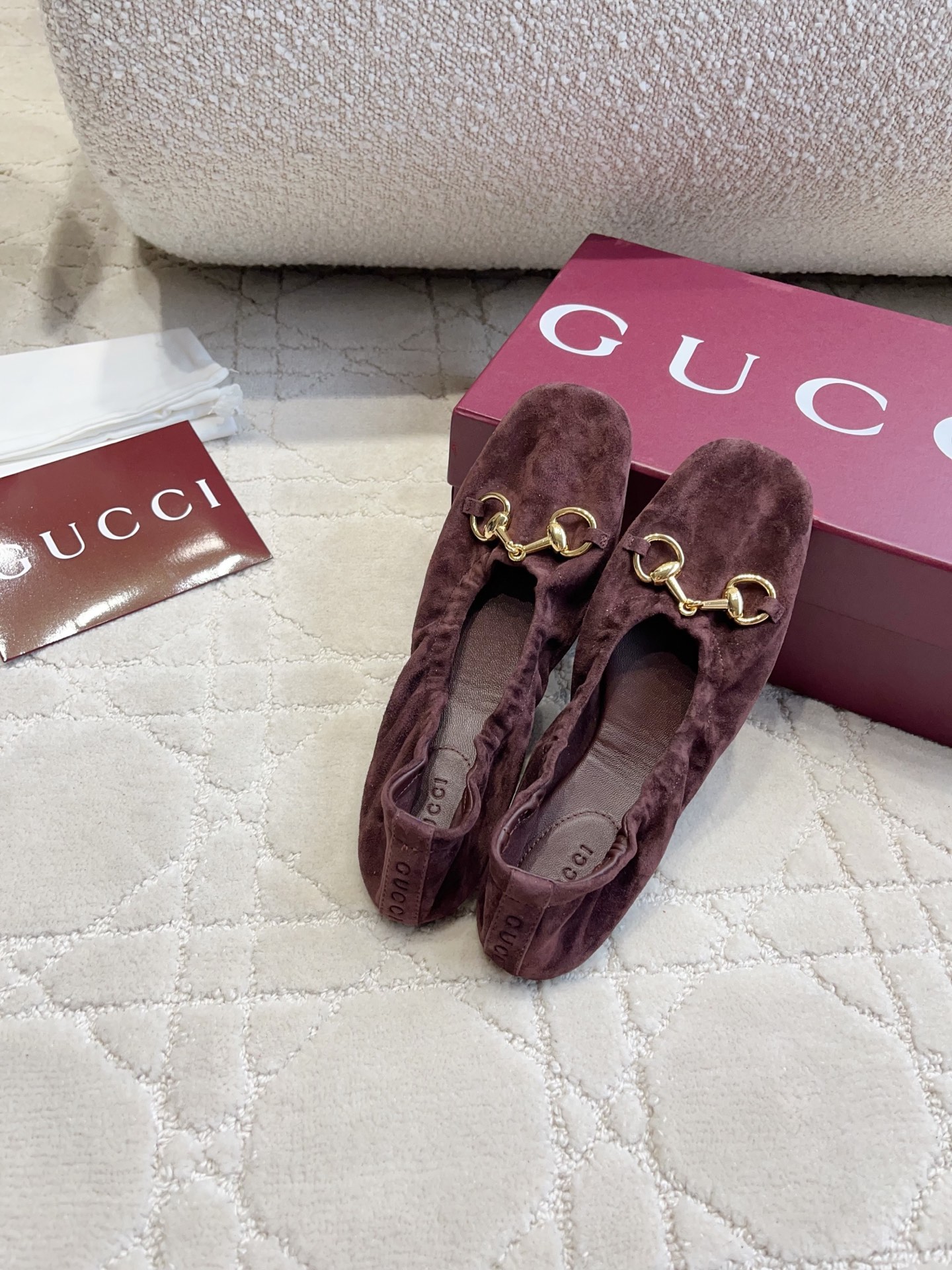 Gucci Horsebit Velvet Gathered Ballet Flats
