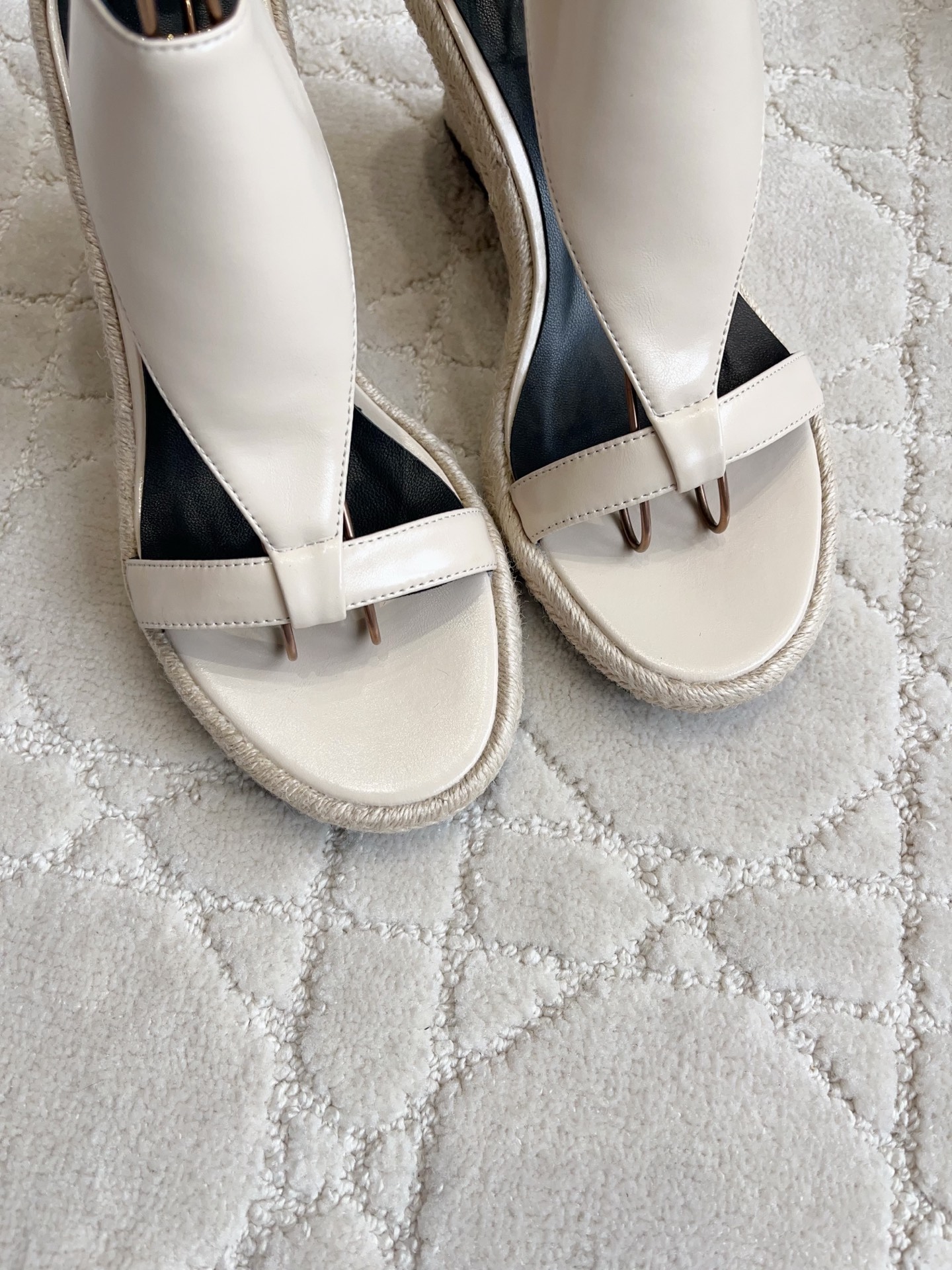 Balmain T-Strap Jute Wedge Sandals