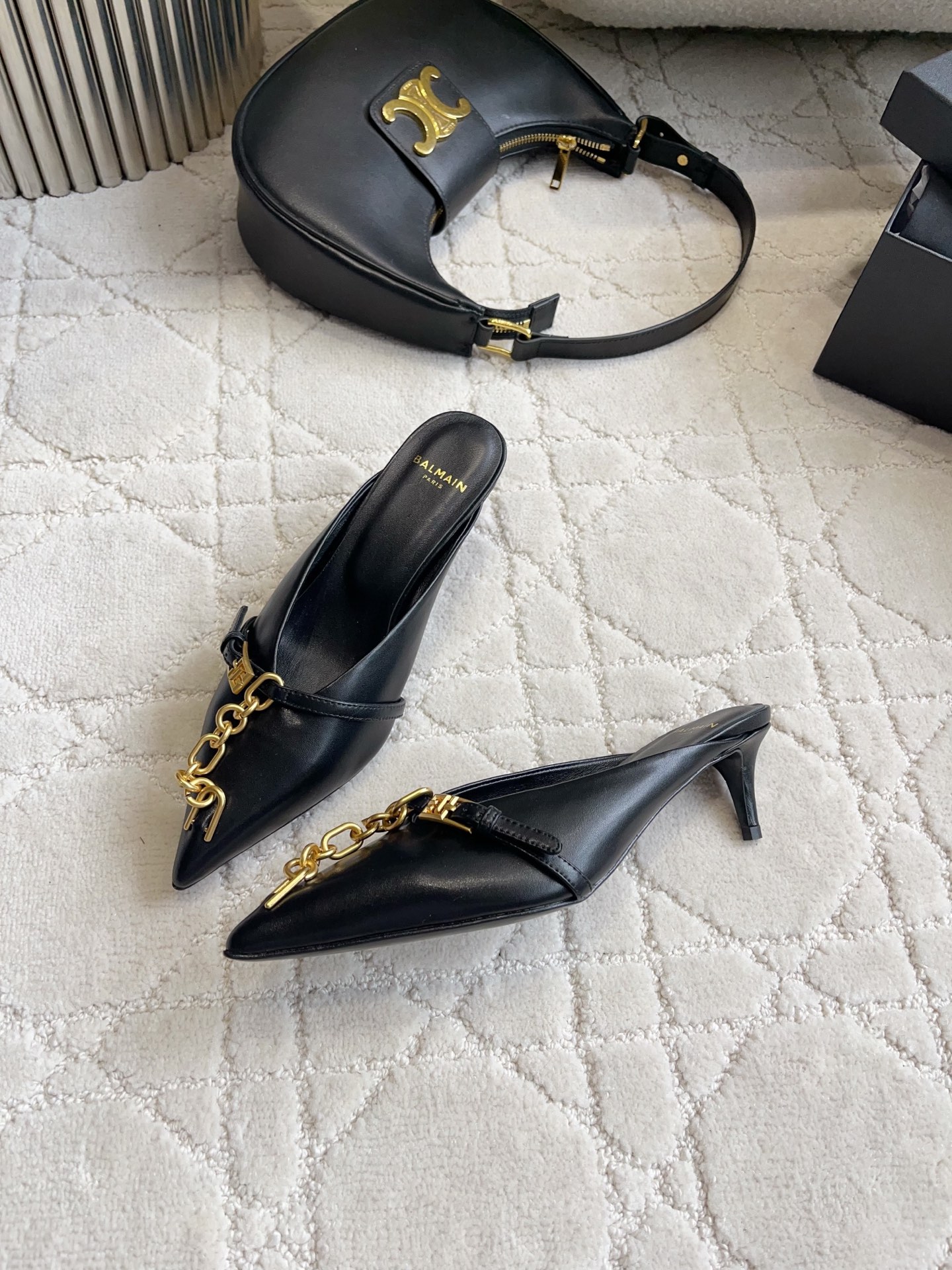 Balmain Chain Logo Pointed Mules