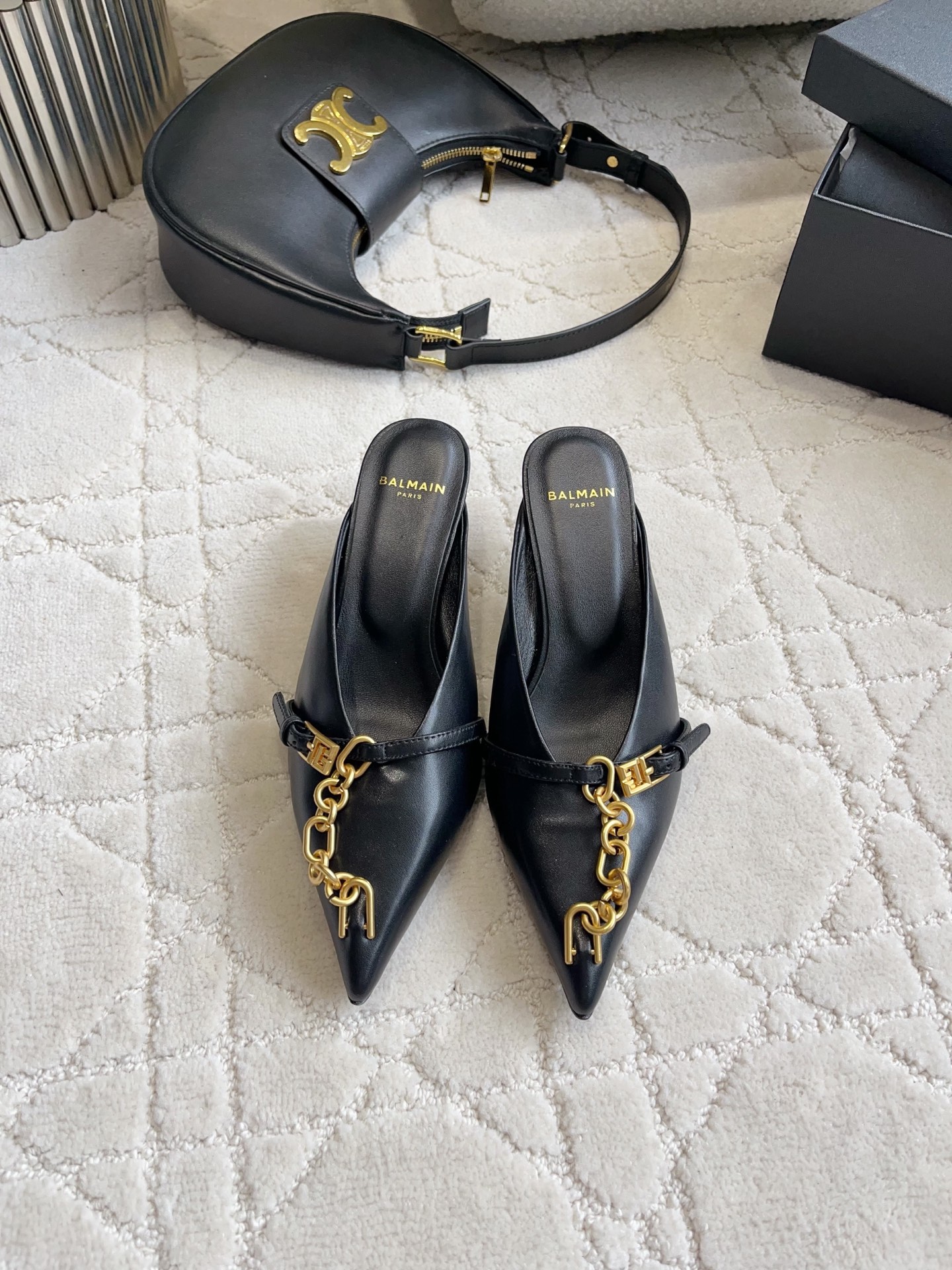 Balmain Chain Logo Pointed Mules