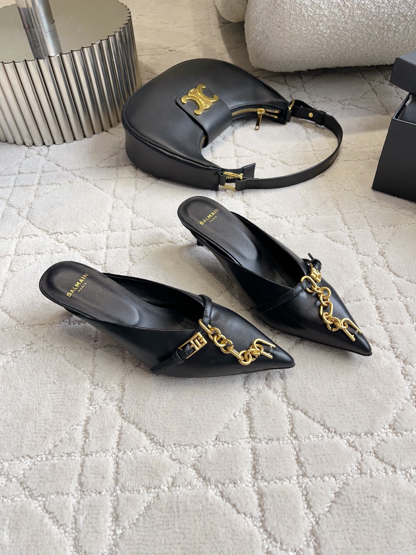 Balmain Chain Logo Pointed Mules