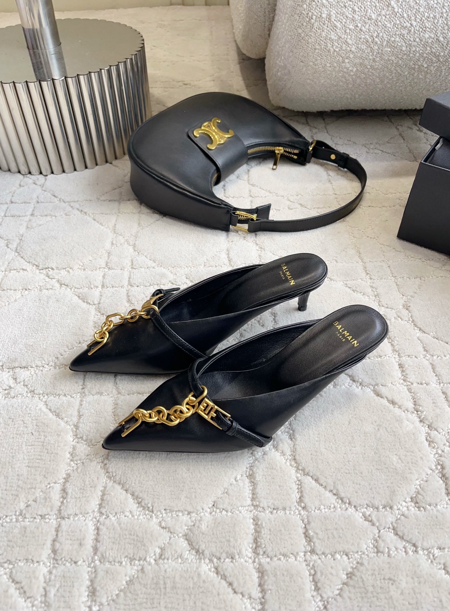 Balmain Chain Logo Pointed Mules