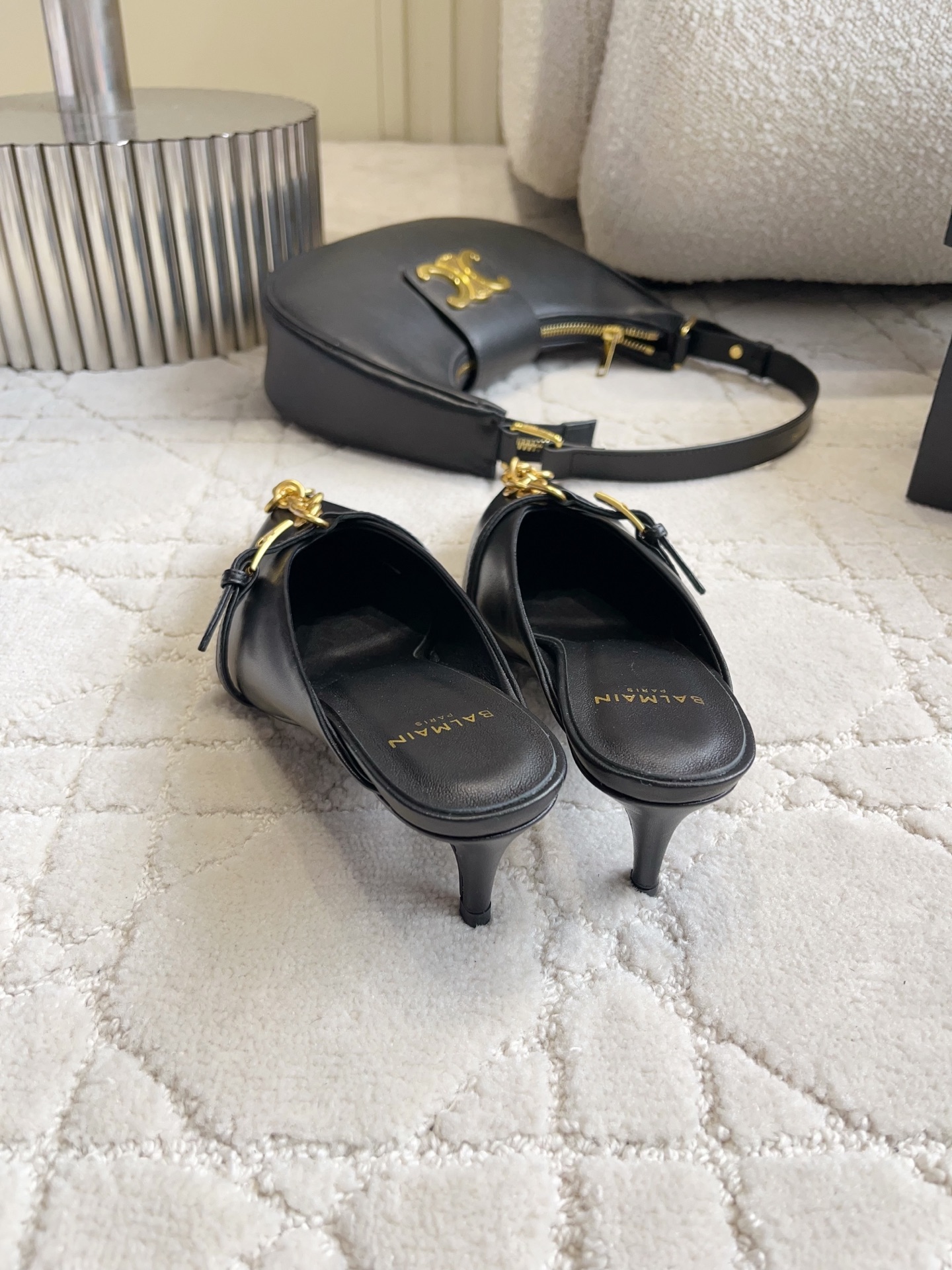 Balmain Chain Logo Pointed Mules