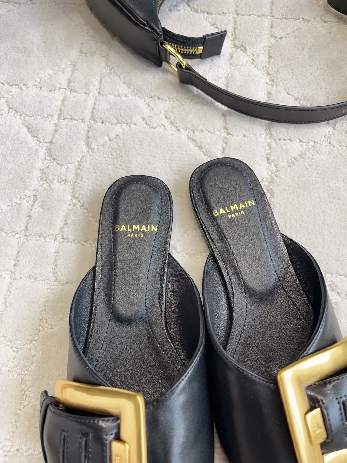 Balmain Gold Buckle Flat Slides