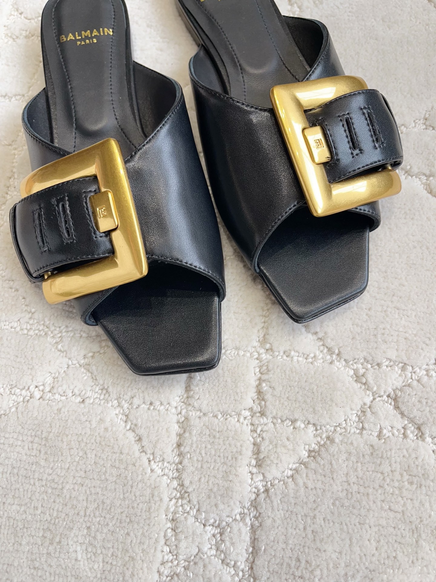 Balmain Gold Buckle Flat Slides