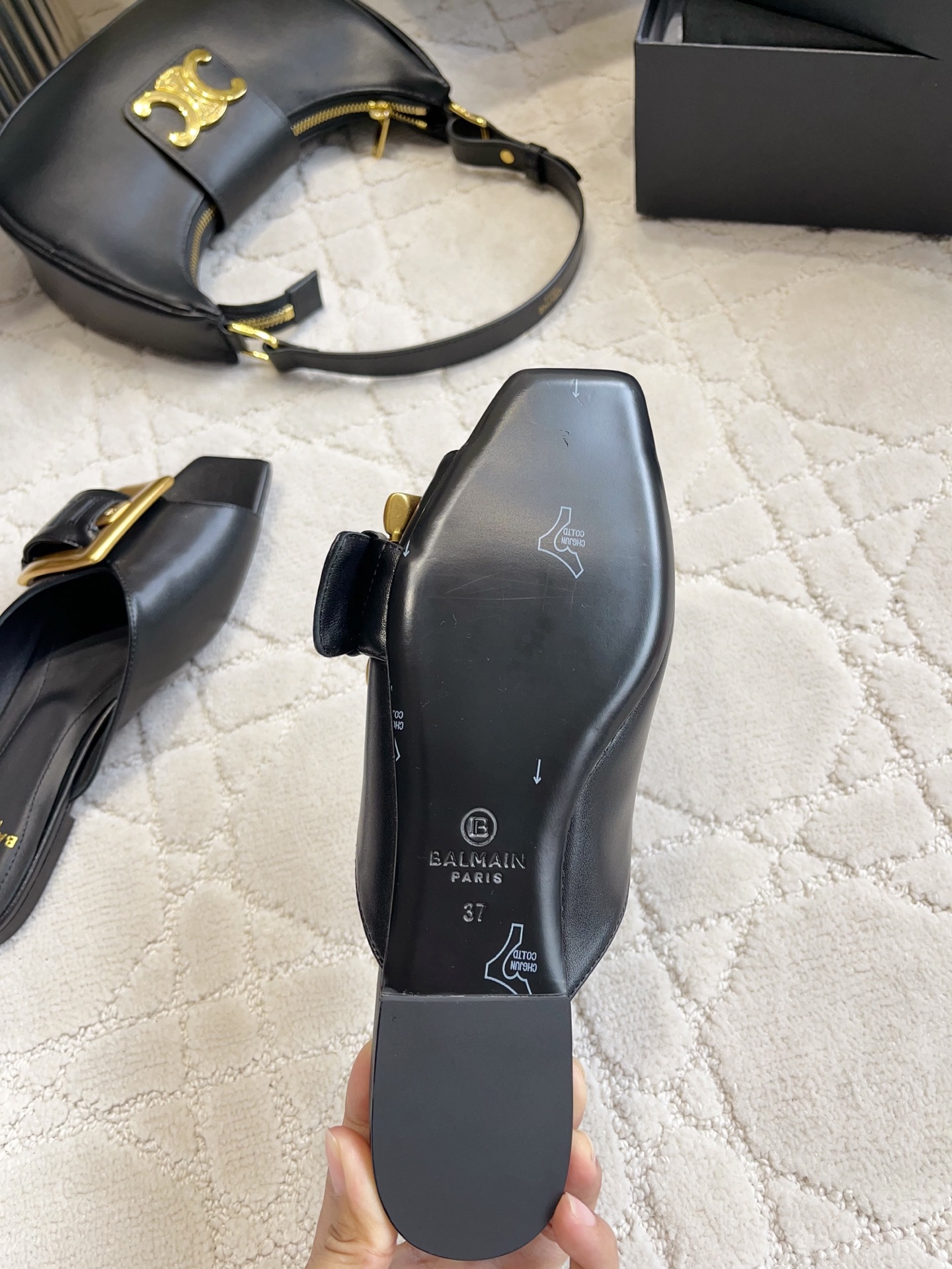 Balmain Gold Buckle Flat Slides