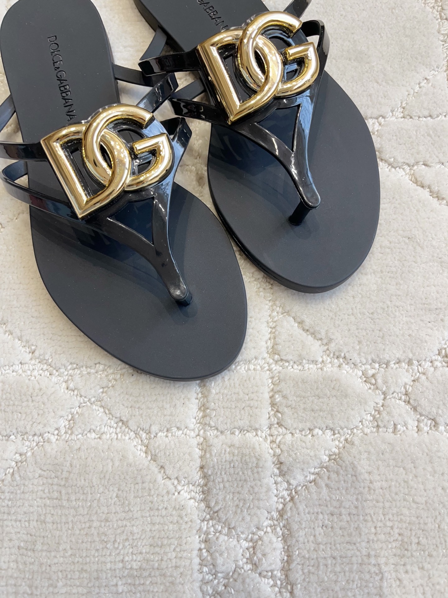 D&G Black DG Logo Jelly Flip Flops