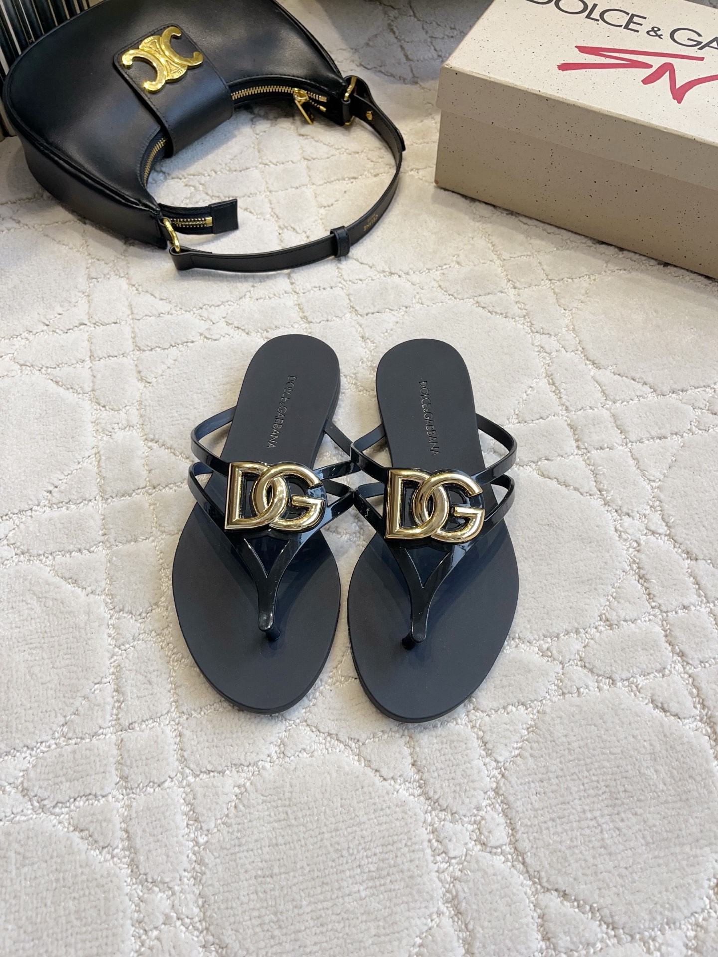 D&G Black DG Logo Jelly Flip Flops